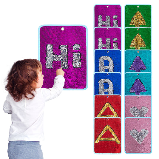 HOMBYS 12 Packs Sequin Fabric Wall Panel for Kids, Reversible Sensory Wall Sequin Flip Fabric Mat Wall Hangings Decoration, Fun Toys for Early Learning and Play, 15.7” x 11.8”
