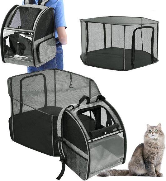 HOMBYS Detachable Pet Carrier Breathable and Durable, Cat Backpack Carrier with Expandable Cat Tent, Large Space, Pet Mobile Tent Outdoors Indoors for Cats, Dogs & Rabbits