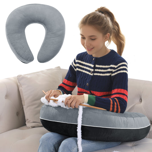 HOMBYS Crochet Pillow for Lap Support,Gaming Pillow for Lap,Lap Pillow for Reading & Crocheting,Soft Lap Desk Pillow,Reading Pillow,Crochet Pillow for Lap Support,Arm Pillows for Adults,Black/Grey