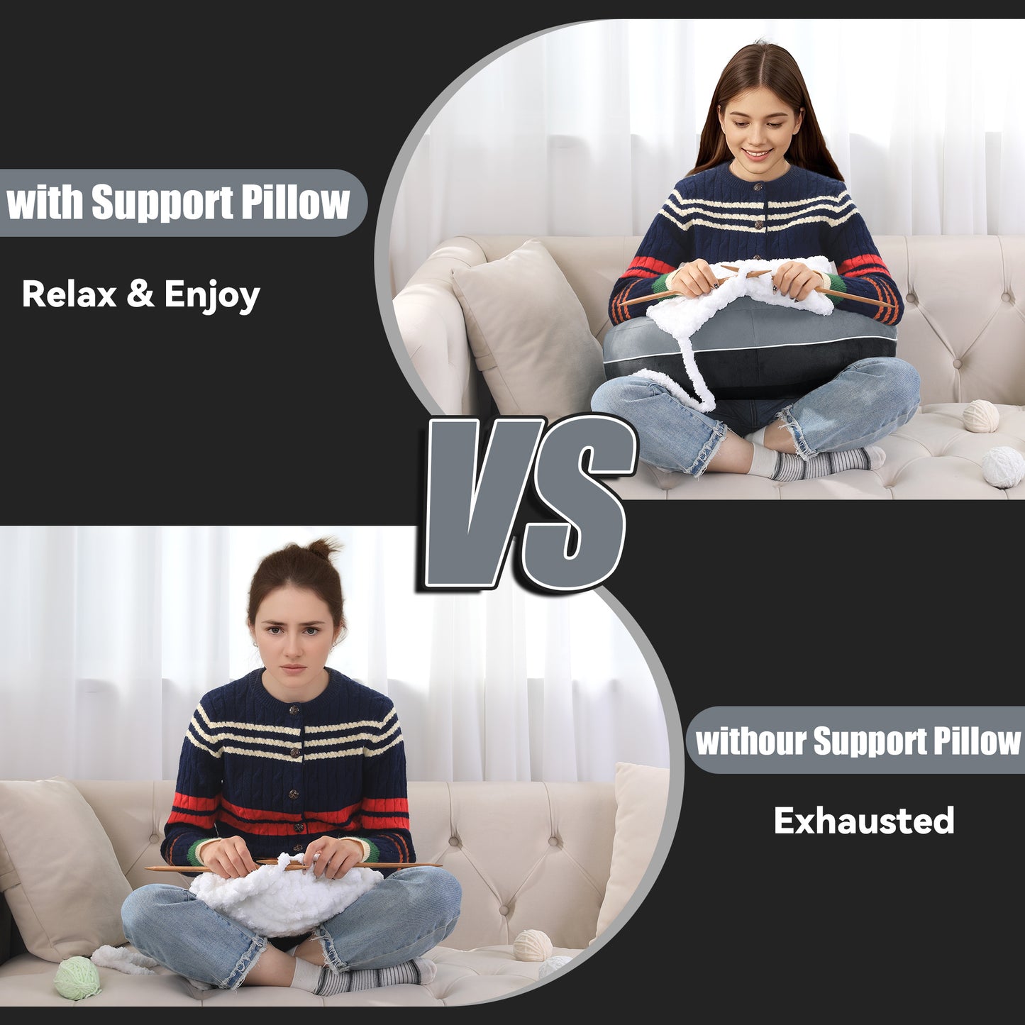 HOMBYS Crochet Pillow for Lap Support,Gaming Pillow for Lap,Lap Pillow for Reading & Crocheting,Soft Lap Desk Pillow,Reading Pillow,Crochet Pillow for Lap Support,Arm Pillows for Adults,Black/Grey