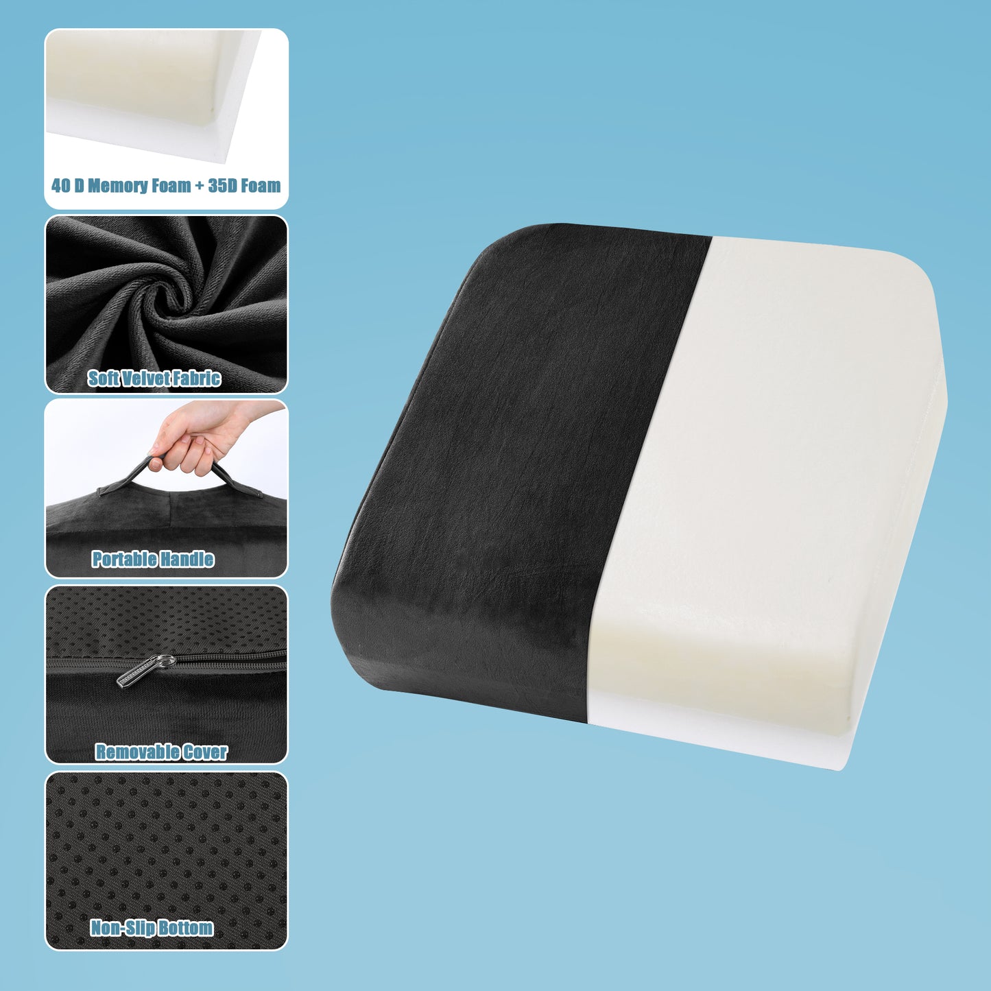 HOMBYS Extra Thick Seat Cushions for Office Chair,Adult Booster Seat for Car,Memory Foam Car Cushion for Height,Chair Cushions for Elderly Wheelchair,Desk Chair Seat Cushion (Black)
