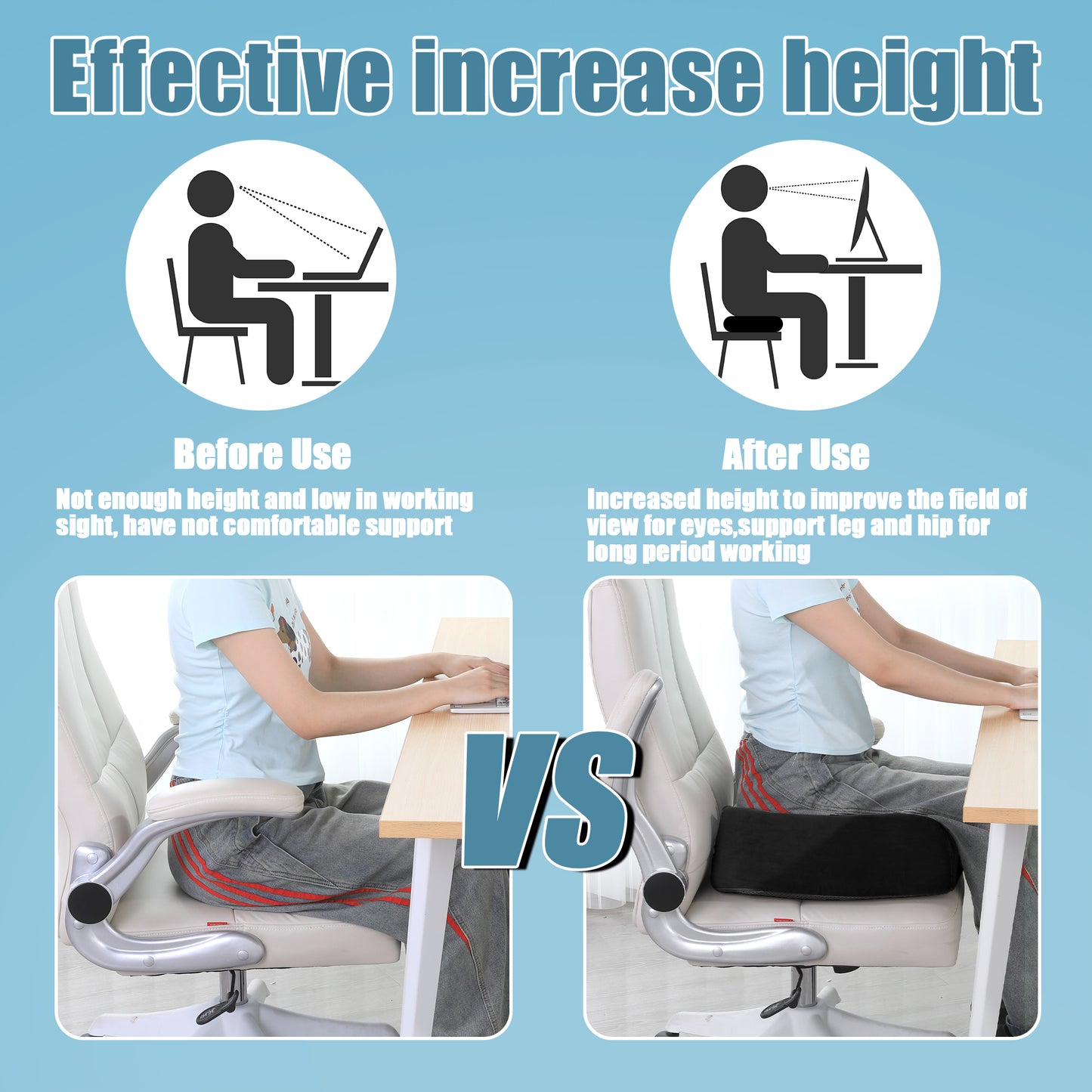 HOMBYS Extra Thick Seat Cushions for Office Chair,Adult Booster Seat for Car,Memory Foam Car Cushion for Height,Chair Cushions for Elderly Wheelchair,Desk Chair Seat Cushion (Black)