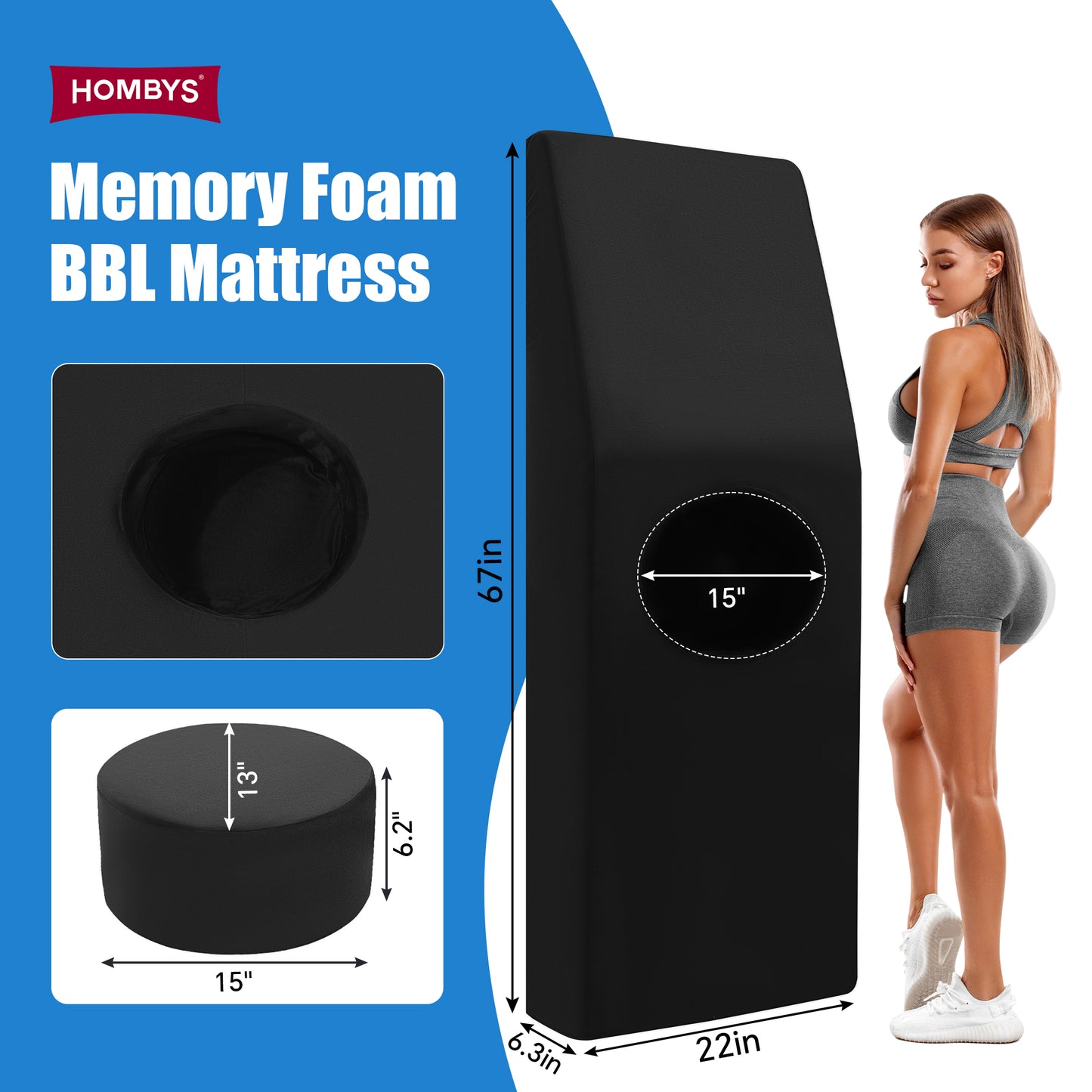 HOMBYS BBL Bed After Surgery for Sleeping with Hole,High Density Foam BBL Mattress with Hole,Brazilian Butt Lift Recovery Pillow After Surgery with Removable Cover