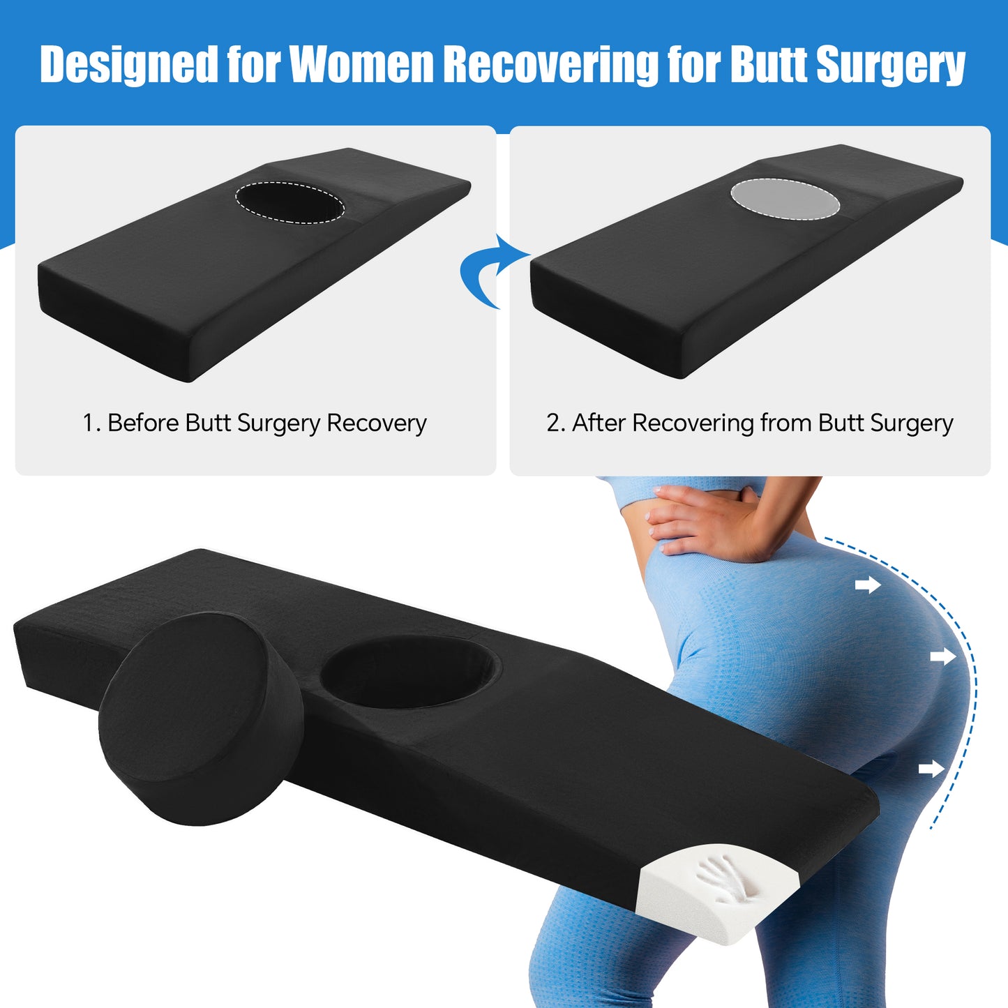 HOMBYS BBL Bed After Surgery for Sleeping with Hole,High Density Foam BBL Mattress with Hole,Brazilian Butt Lift Recovery Pillow After Surgery with Removable Cover