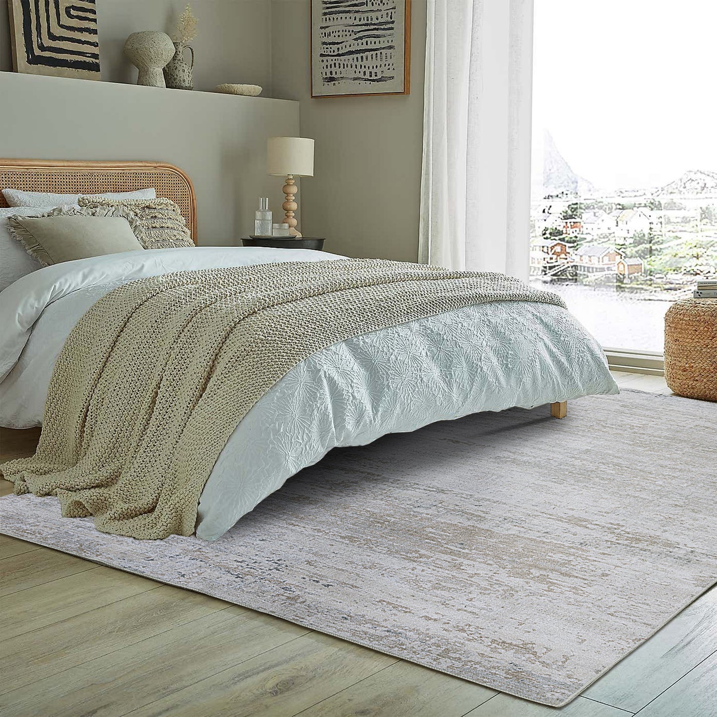 HOMBYS Modern Area Rug for Living Room Bedroom, Large Boho Floor Carpet with Non-Slip Backing for Indoor Office Dining Room, Abstract Home Deco Non-Shedding, Machine Washable
