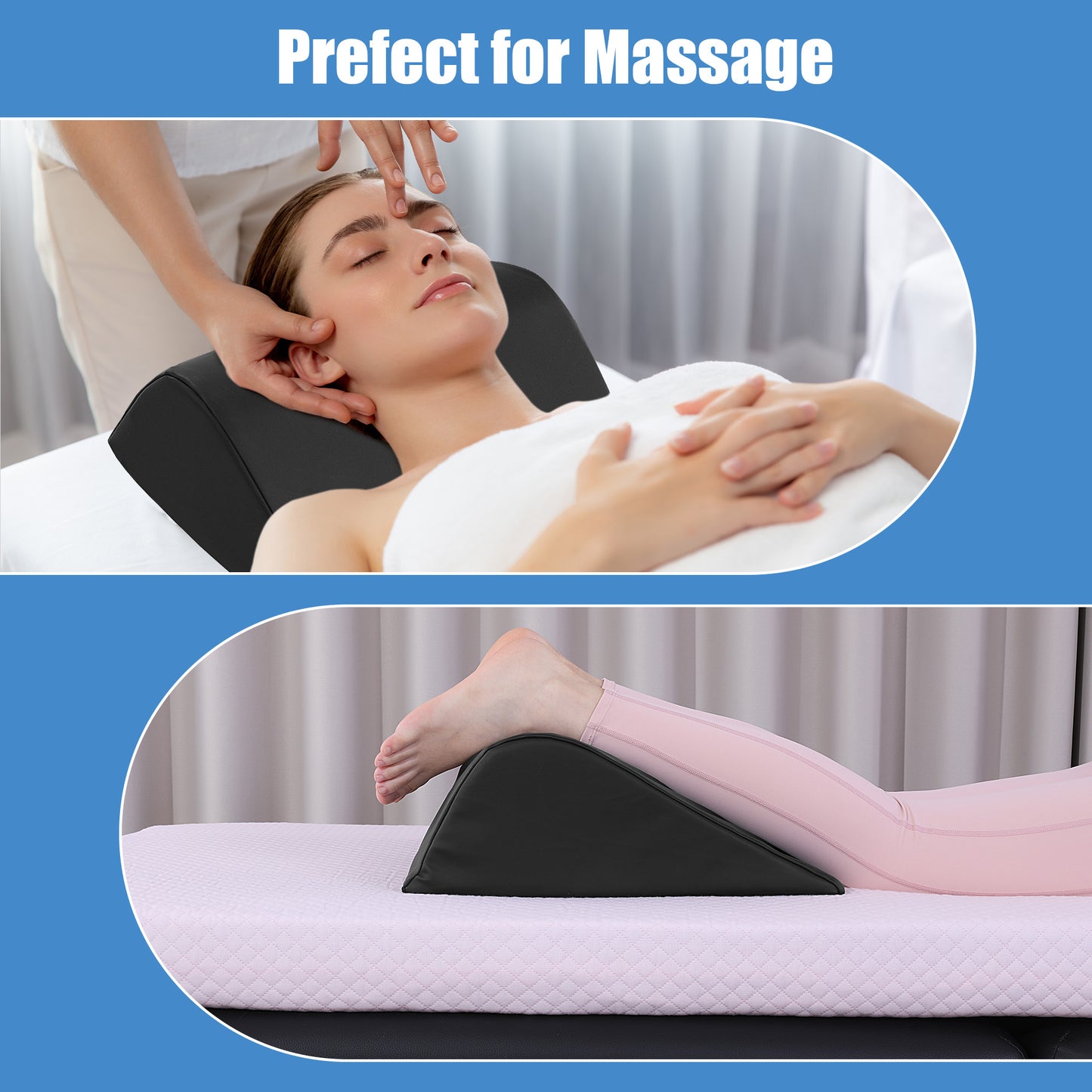 HOMBYS Wedge Bolster Pillow for Legs,Knee Wedge Pillow for Massage Table,Triangle Massage Bolsters for Under Legs,PU Leather Waterproof Foam Tatoo Pillow (Black)