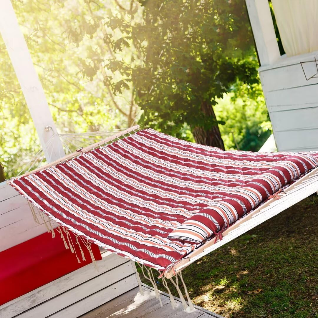 HOMBYS 2 Person Hammock Pad 77"x55" Replacement, Durable Outdoor Hammock Pad & Pillow Set Only, Fits 55 Inch Large Hammock, Do not Include Hammock, Red Stripes