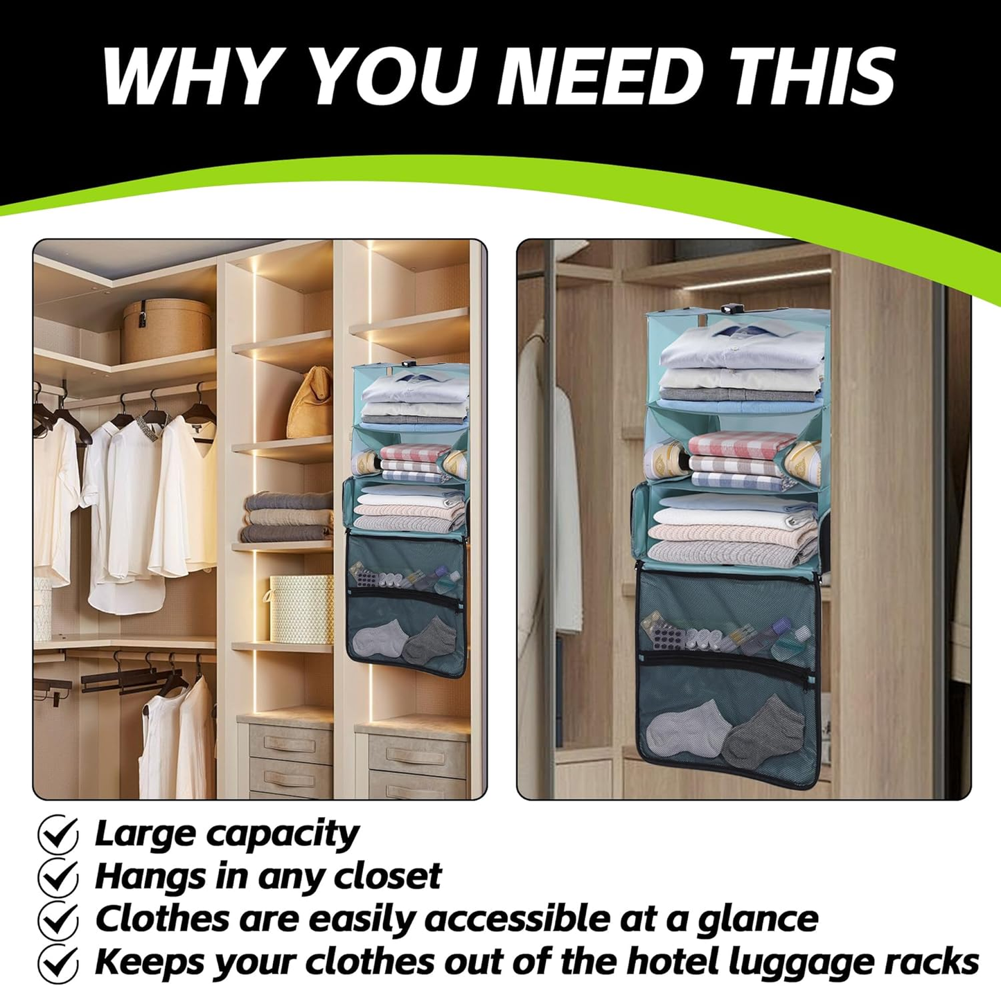 HOMBYS 2-in-1 Duffle Bag Also A Expandable Packing Cube, Convertible Garment Duffle Bags for Travel with Portable Hanging Travel Shelves Design, Carry on Closet with Hanger for Clothes