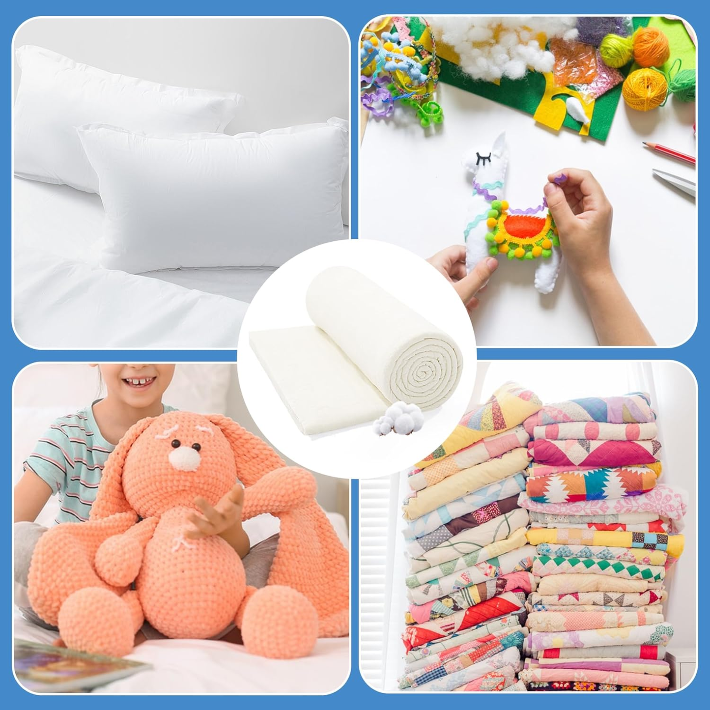 HOMBYS Extra Large and Warm Natural Fabric Roll for Sewing, 120x120 inch Cotton Batting for Quilt, Fluffy and Thick Stuffing for Arts and Crafts, Lightweight for All Seasons