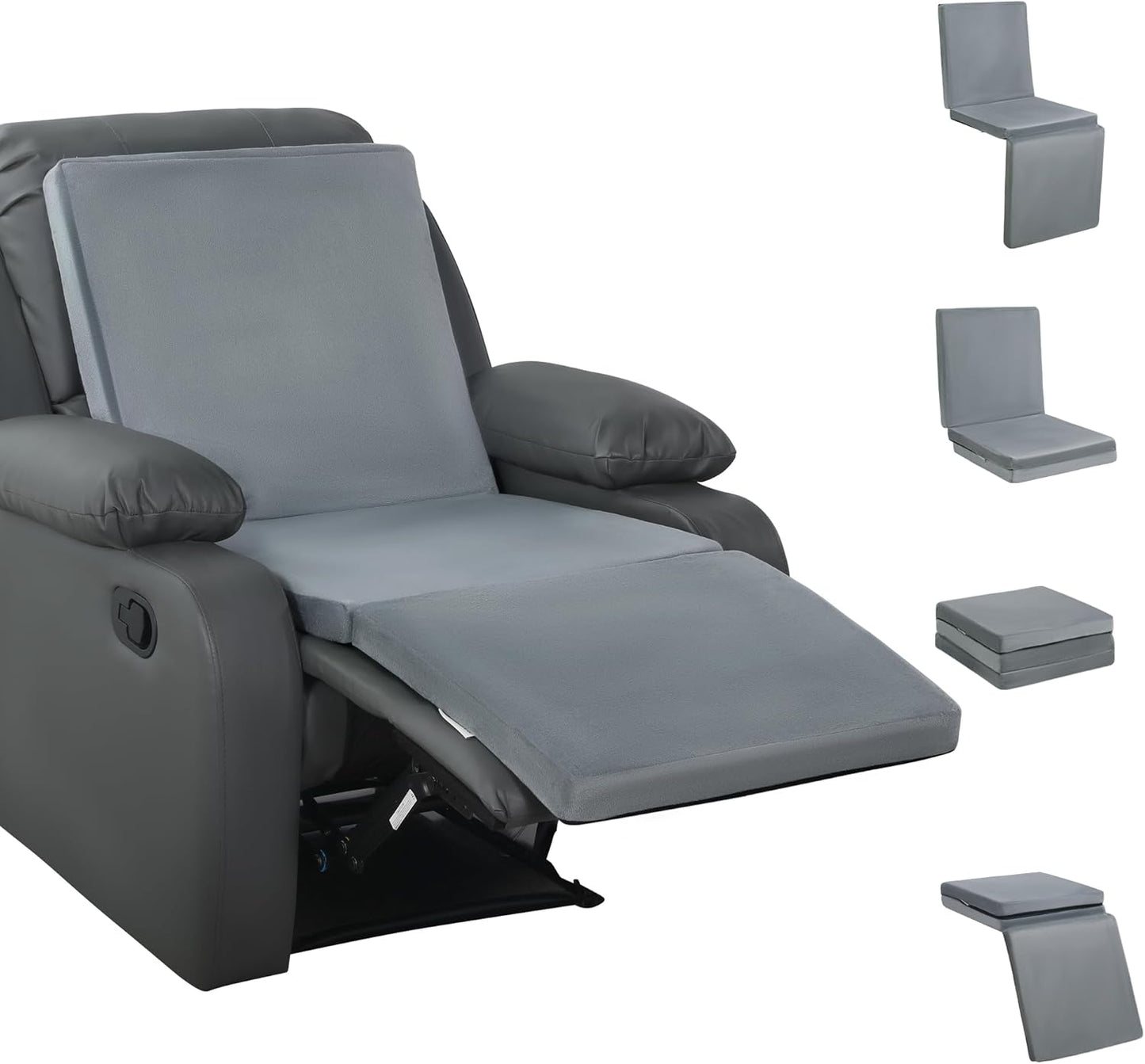 HOMBYS 3-in-1 Recliner Seat Cushion with Lumbar Support Pillow & Footrest, Multi-Functional Adjustable Height 2" to 6" for You to Choose, Non-Slip Foam Chair Cushion for Elderly