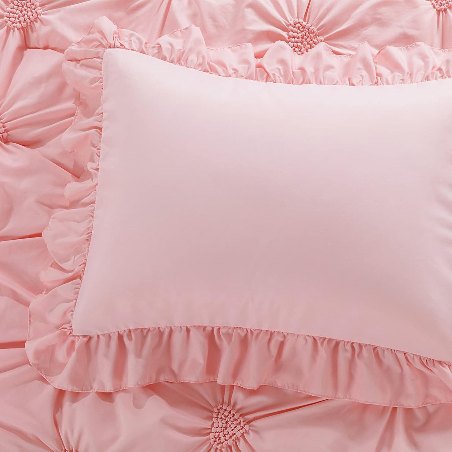 HOMBYS 4 Pieces Pink Princess Toddler Bedding Set for Girls Kids, Ultra Soft Blush Pinch Pleat Comforter Set with Ruffles for All Season