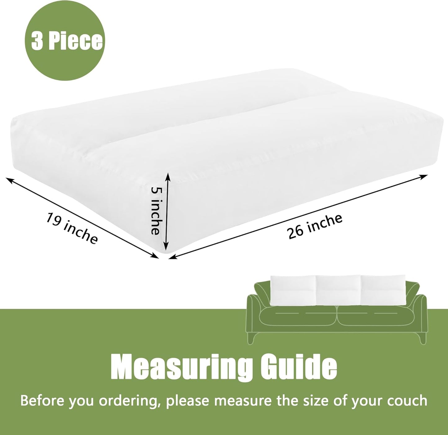 HOMBYS 3 Packs Shredded Memory Foam Couch Back Cushion Replacement, Stuffing & Supportive Sofa Waist Cushion, Lumbar Support Pillow for Sofa & Couch, Removable Back Pillow