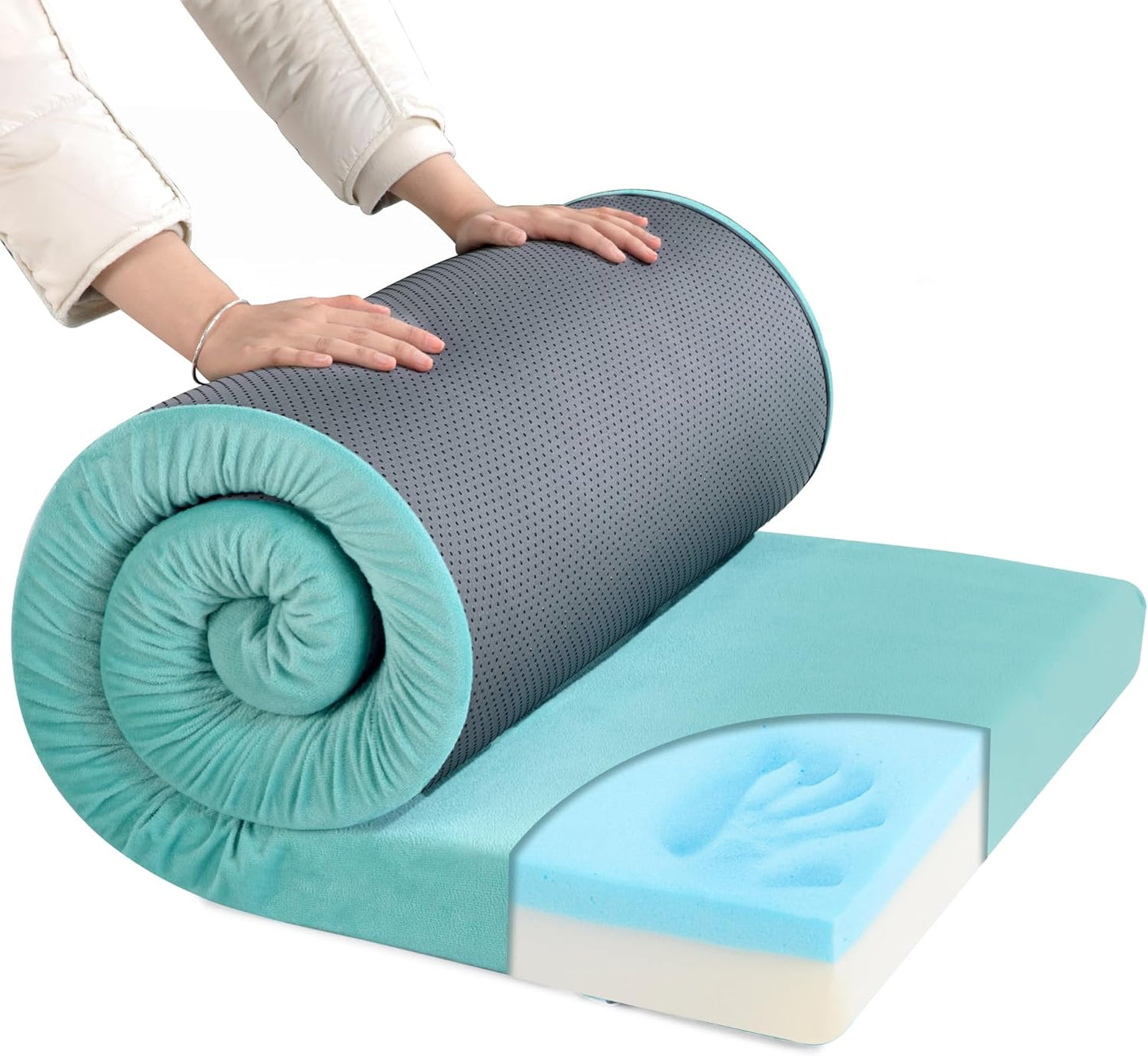 HOMBYS Memory Foam Camping Mattress for Outdoor Sleeping, Roll Up Porable Camping Mattress Pad Mat for Travel Truck Bed Tent