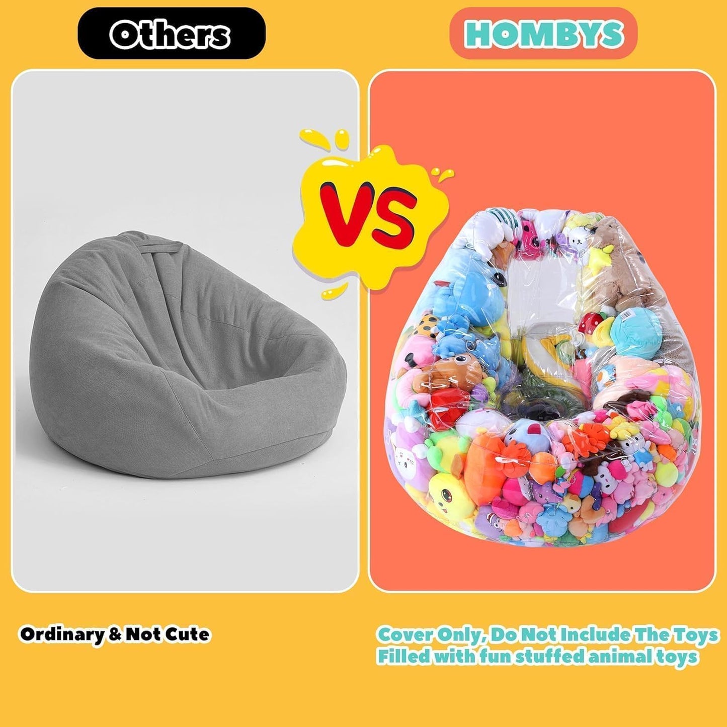 HOMBYS Clear Animal Bean Bag Chair Cover Stuffed Animal Storage for Kids Extra Large Waterparoof Stuffable Zipper Bean Bag for Children Storage & Organizing Plush Toys, Easy to Clean