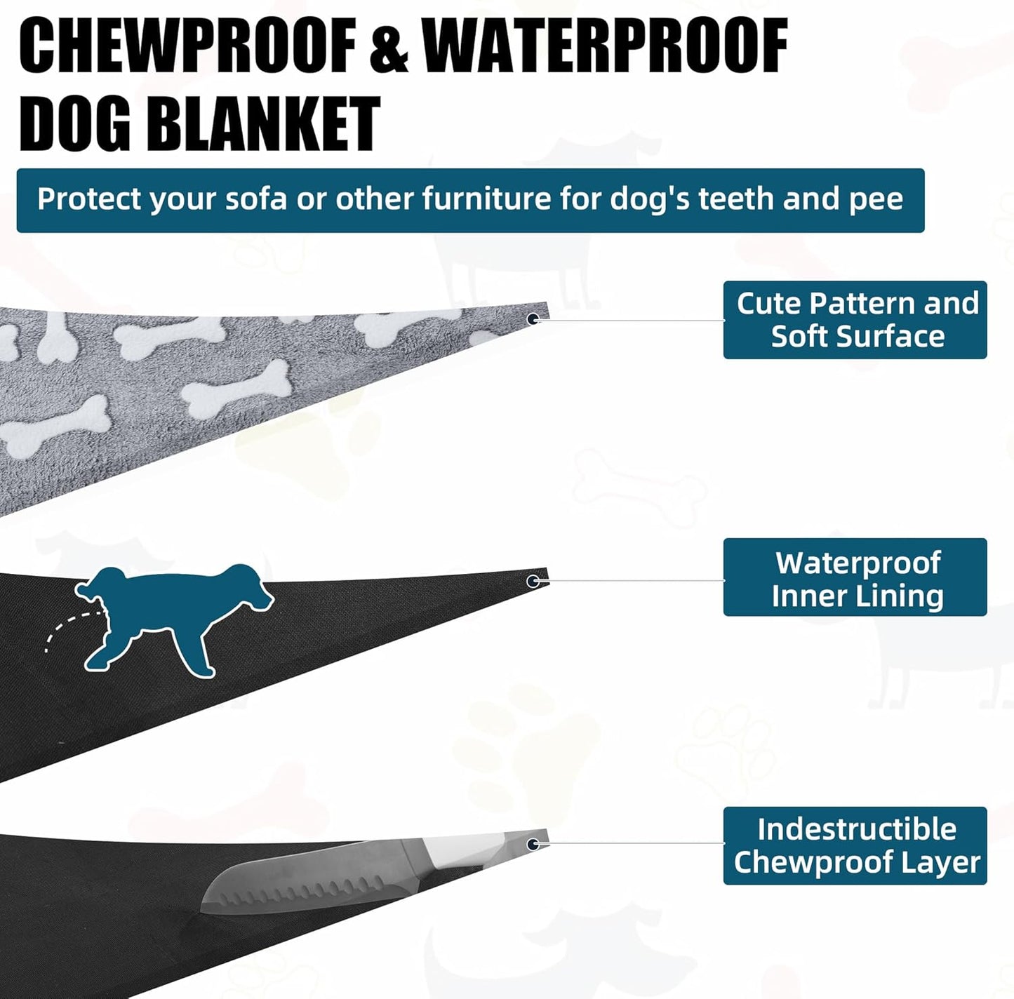 HOMBYS Chew Proof Dog Blanket Indestructible Dog Blanket for Dogs, Tear Proof and Leak Proof, Soft Flannel Fleece Pet Blanket for Sofa, Bed & Furniture Protection
