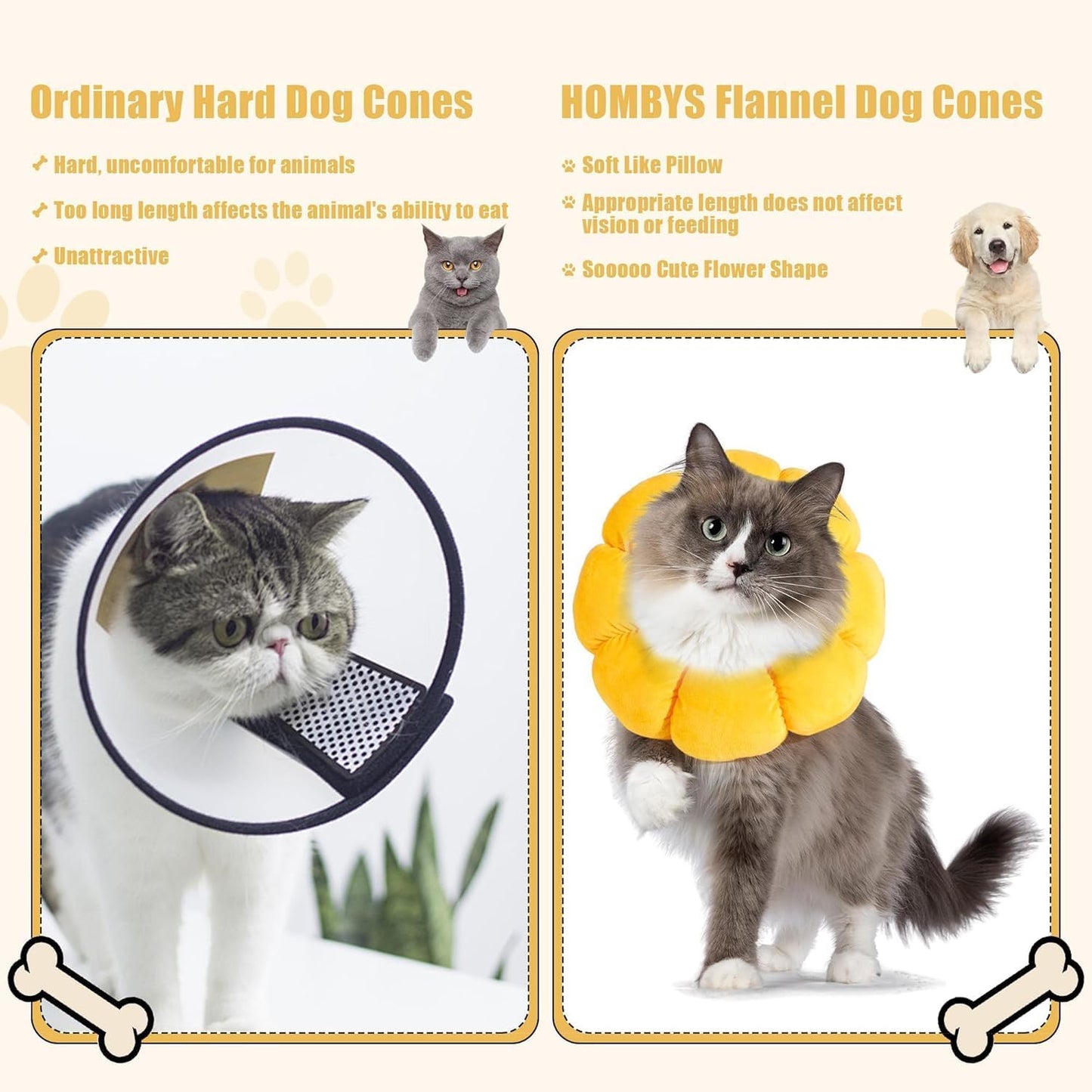 HOMBYS Soft Cone for Dogs & Cats, Cute Fluffy Flower Shape, Adjustable Collar Alternative, Protective Elizabethan Collar for Recovery, Stop Licking