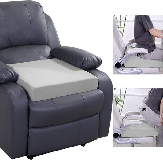 HOMBYS Wedge Recliner Seat Cushion for Long Sitting Chair, Cushion for Elderly Esay to Get Up,5" Thick 20"x20" Large Pressure Relief Seat Cushion for Recliner, Office, Car, Velvet & Foam,Light Grey
