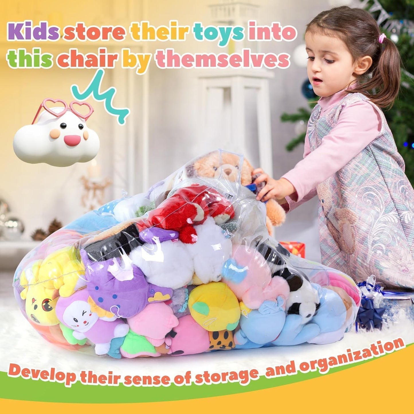 HOMBYS Clear Animal Bean Bag Chair Cover Stuffed Animal Storage for Kids Extra Large Waterparoof Stuffable Zipper Bean Bag for Children Storage & Organizing Plush Toys, Easy to Clean