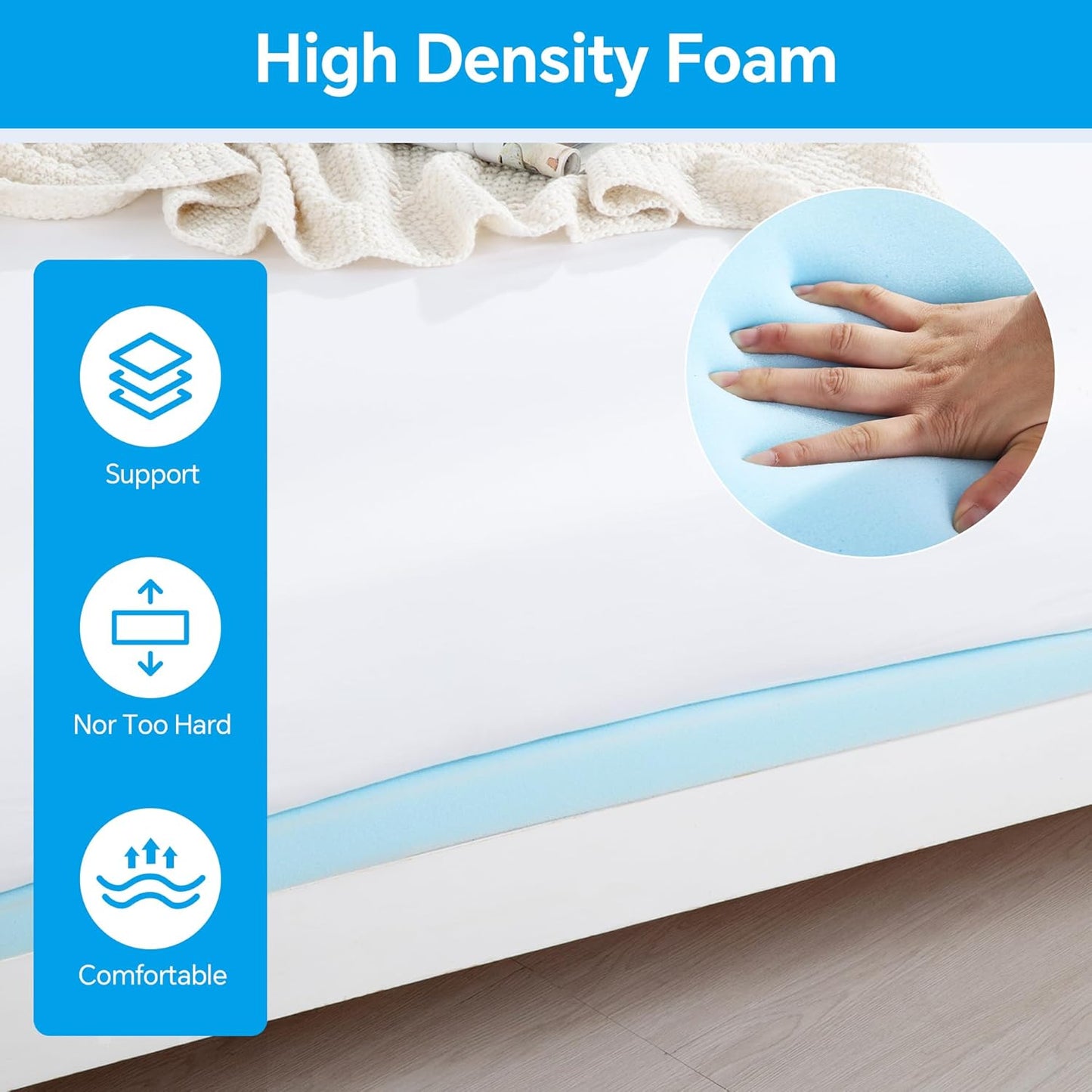 HOMBYS 60" L High Density Sagging Mattress Support, 2" Thick Foam Bed Boards for Under Mattress Corrector, Firm Pad to Fix Sinking Bed, Ideal for Sags Deeper 1"-2"