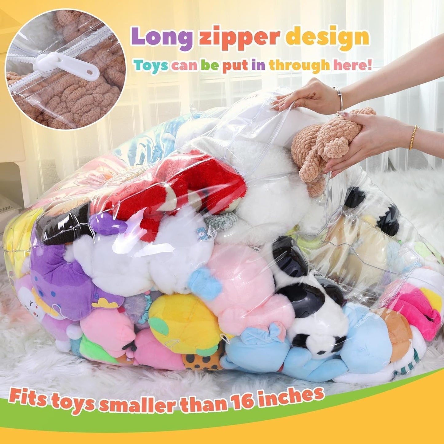 HOMBYS Clear Animal Bean Bag Chair Cover Stuffed Animal Storage for Kids Extra Large Waterparoof Stuffable Zipper Bean Bag for Children Storage & Organizing Plush Toys, Easy to Clean