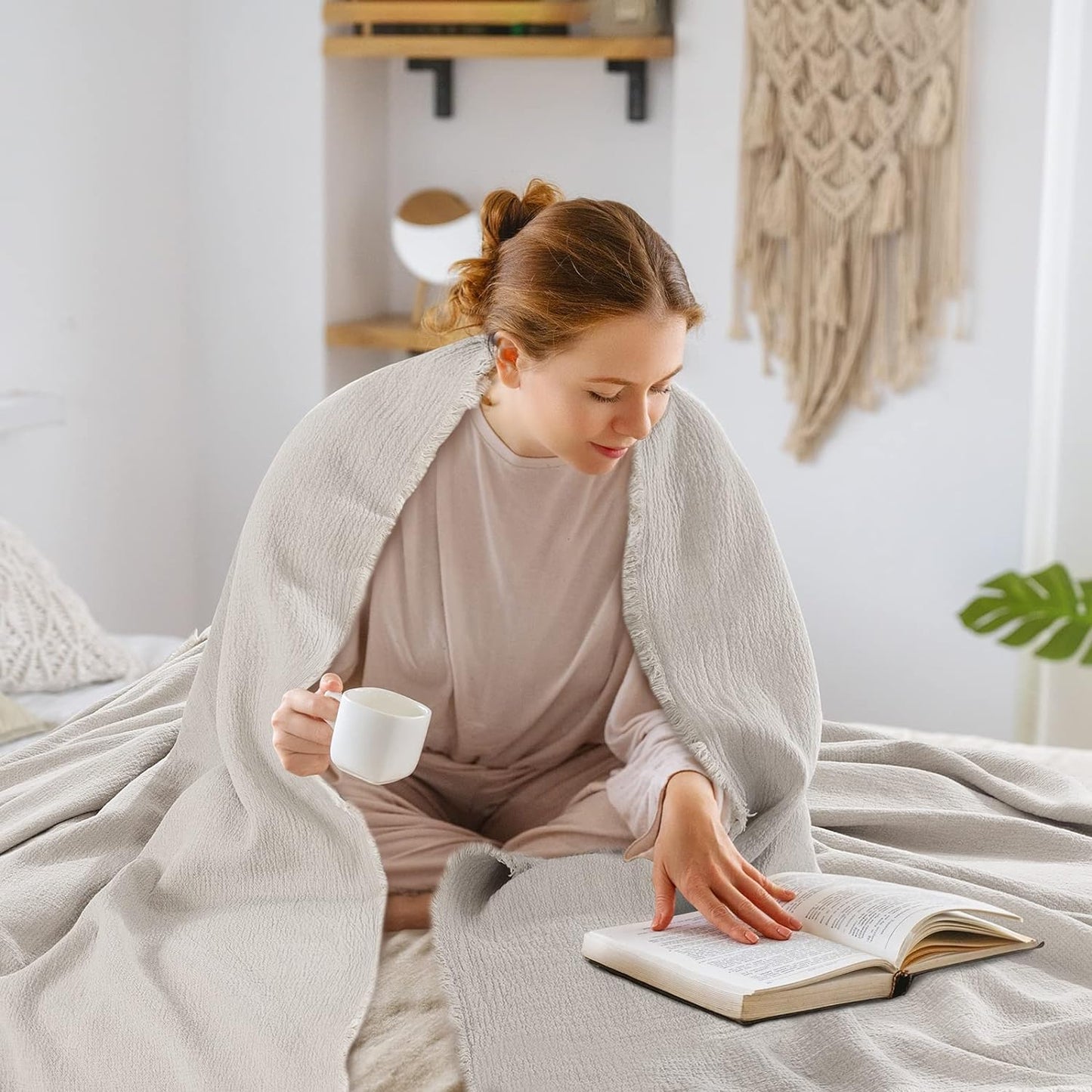 HOMBYS 92"x108" 100% Pure Linen Oversized King Blanket-Soft Linen Reversible Throw Blanket in Natural Linen Color Bed Blanket(Linen, 92"x108")