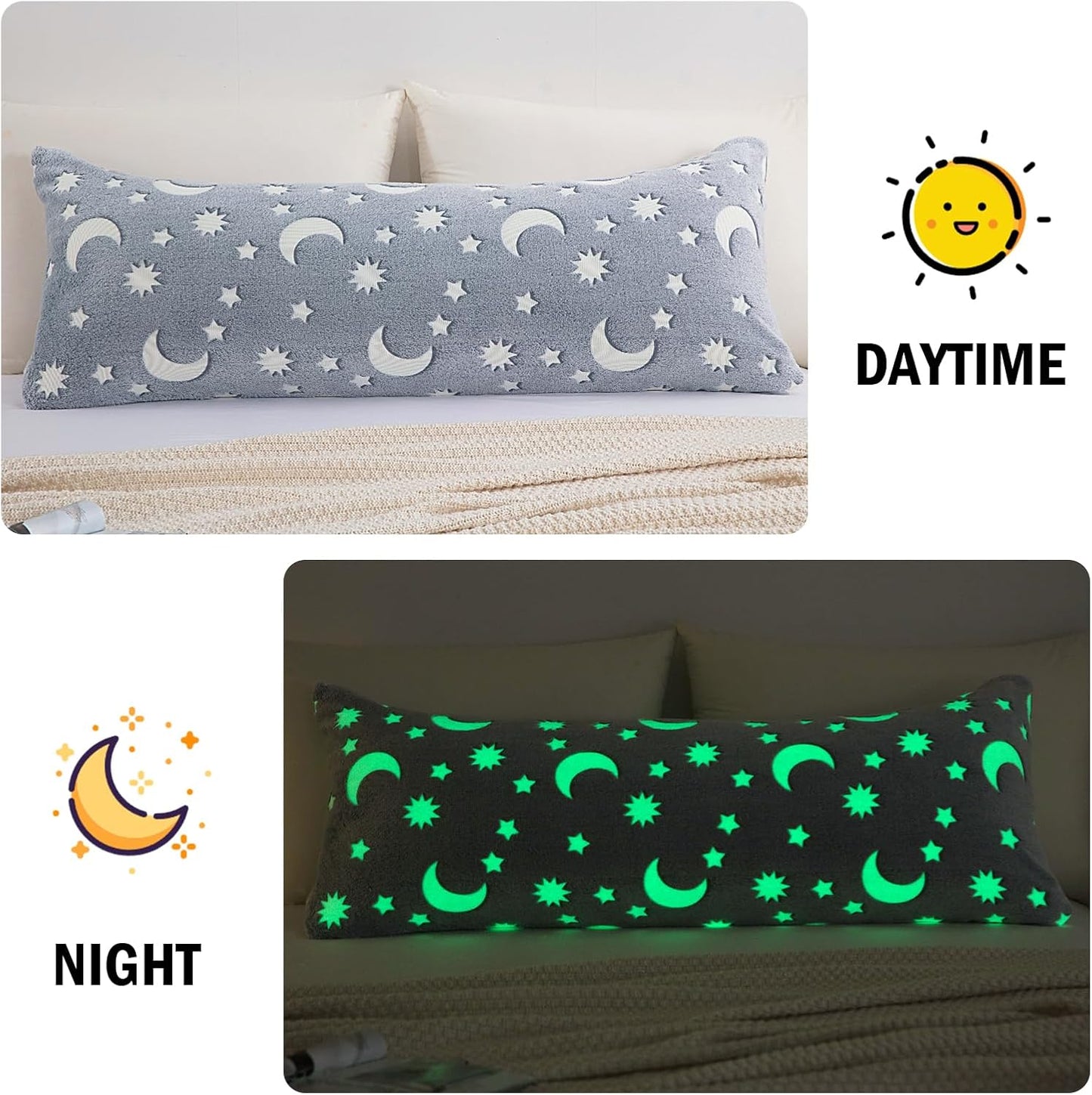 HOMBYS Glow in The Dark Body Pillow Cover, Soft Velvet Fluffy Bed Pillow Case, Fuzzy Long Pillowcase for Kids Boys Childern, Plush Decorative Throw Pillow Cover, 21x54 Inches