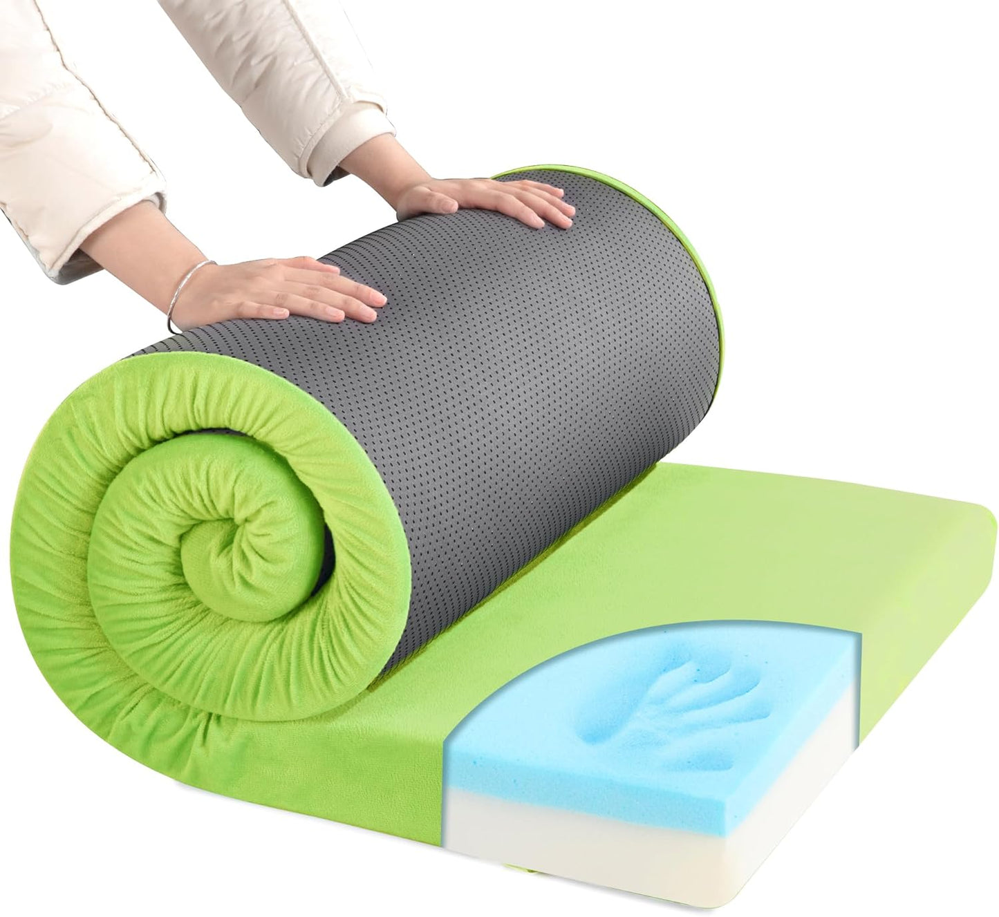 HOMBYS Memory Foam Camping Mattress for Outdoor Sleeping, Roll Up Porable Camping Mattress Pad Mat for Travel Truck Bed Tent