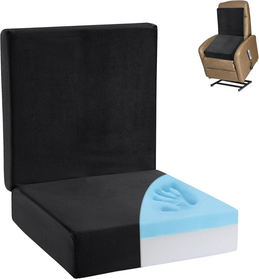 HOMBYS Memory Foam Recliner Seat Cushion for Elderly with Lumbar Support Pillow for Long Sitting, Supportive & Non-Slip Chair Pad with Back Support Cushion for Back & Neck Pain Reduce, Black