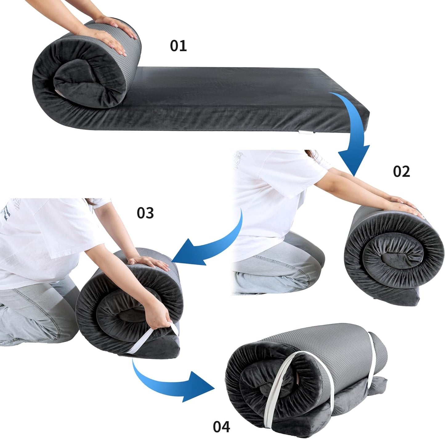 HOMBYS Memory Foam Camping Mattress for Outdoor Sleeping, Roll Up Porable Camping Mattress Pad Mat for Travel Truck Bed Tent