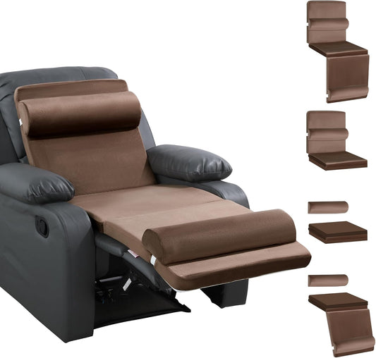 HOMBYS 5-in-1 Recliner Seat Cushion for Elderly+Lumbar Support Pillow + Leg Pad, with Adjustable Half Moon Neck Pillow & Footrest, High Density Foam Filling with Velvet Fabric, Thick & Non-Slip