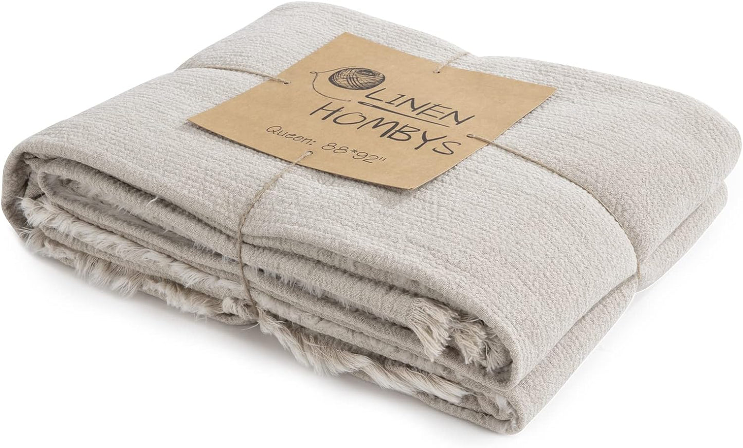 HOMBYS 92"x108" 100% Pure Linen Oversized King Blanket-Soft Linen Reversible Throw Blanket in Natural Linen Color Bed Blanket(Linen, 92"x108")