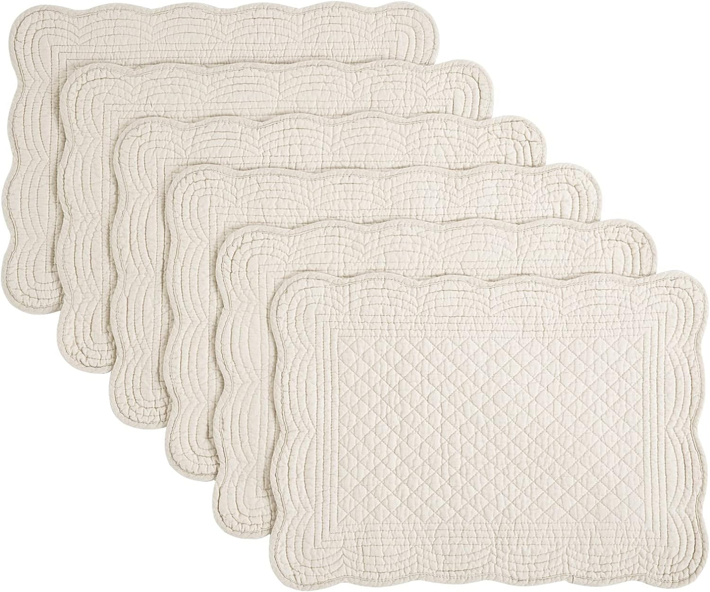 HOMBYS Quilted Placemats Set of 6 Washable-13x18 inches Rectangular Placemats for Kitchen Table-100% Cotton Fabric Rectangular Table Mats-Cotton (18"x13", Flax)