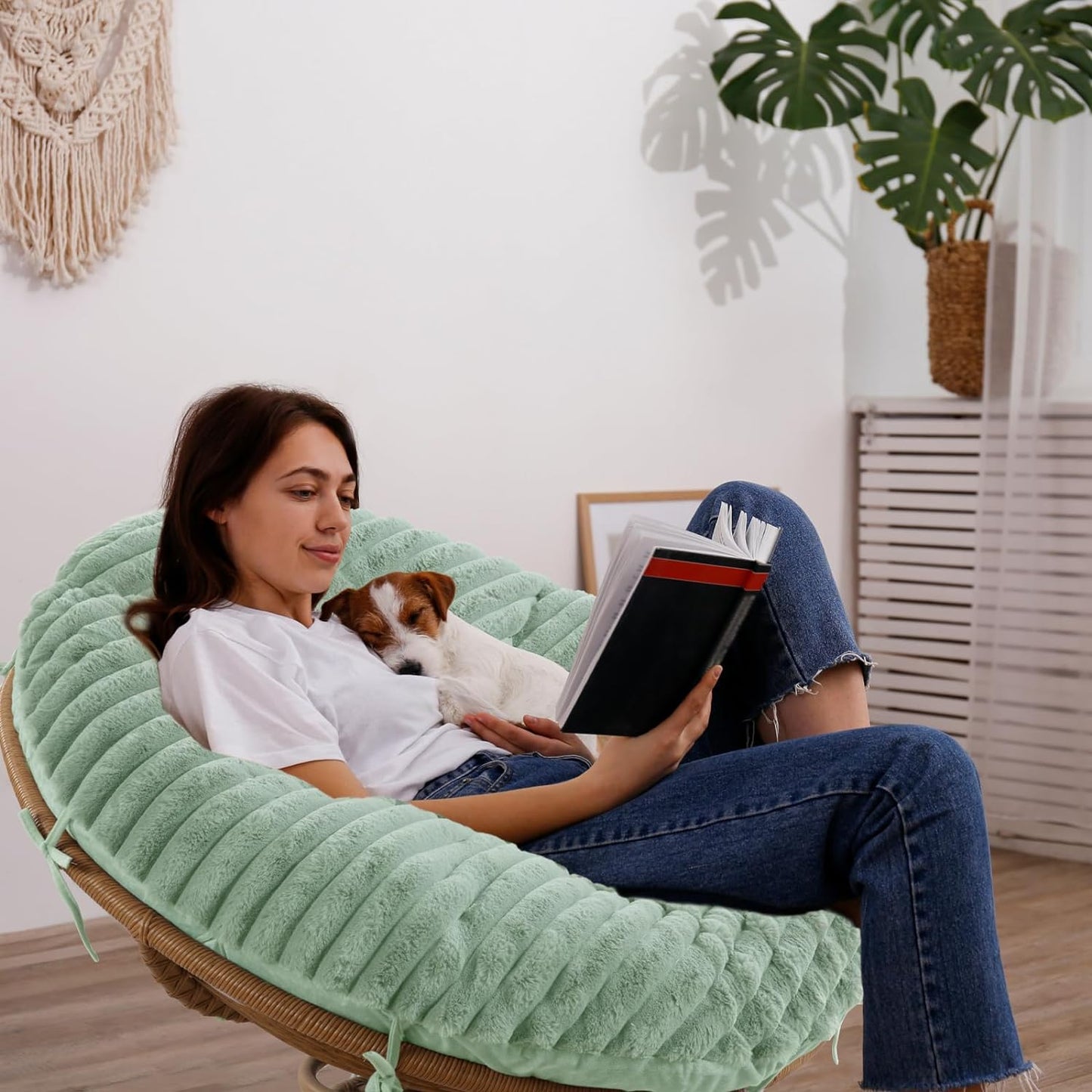 HOMBYS Fluffy Shaggy Cover for Papasan Chair Cushion, Plush Faux Fur Slipcover ONLY, (without Cushion) Removable Soft Papasan Cushion Covers with 8 Ties