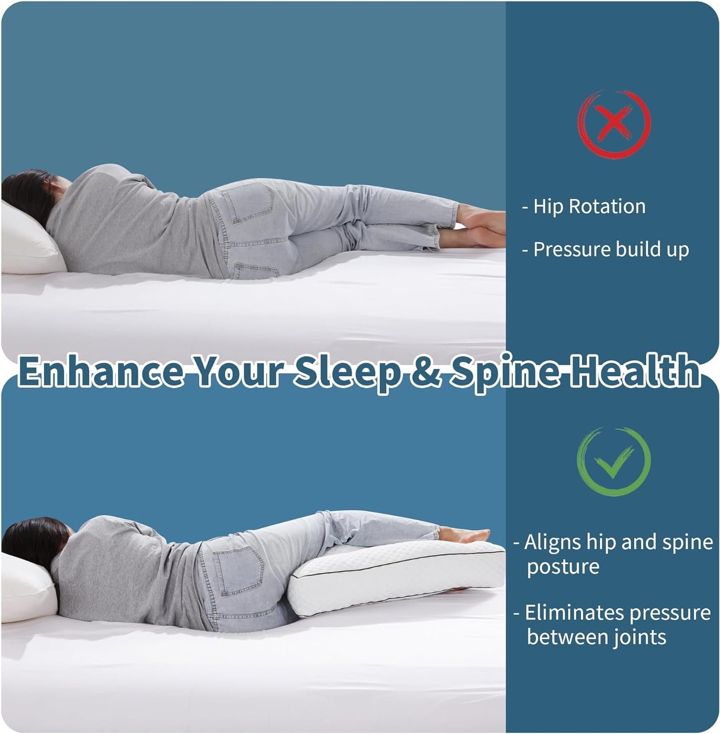 HOMBYS Shredded Memory Foam Knee Pillow for Side Sleepers, 6.5" Height Pillow Between Legs for Aligns Spine & Relieves Pressure Hip & Leg Elevation, Supportive Pillow for Pregnancy, Sciatica, White