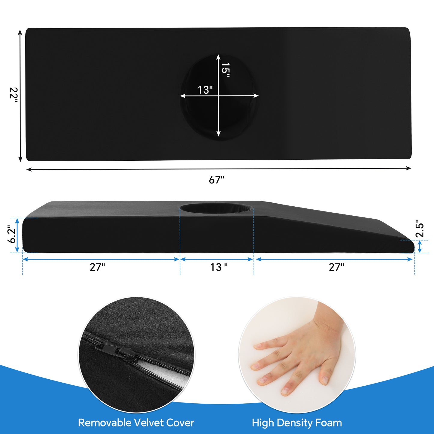 HOMBYS BBL Bed After Surgery for Sleeping with Hole,High Density Foam BBL Mattress with Hole,Brazilian Butt Lift Recovery Pillow After Surgery with Removable Cover