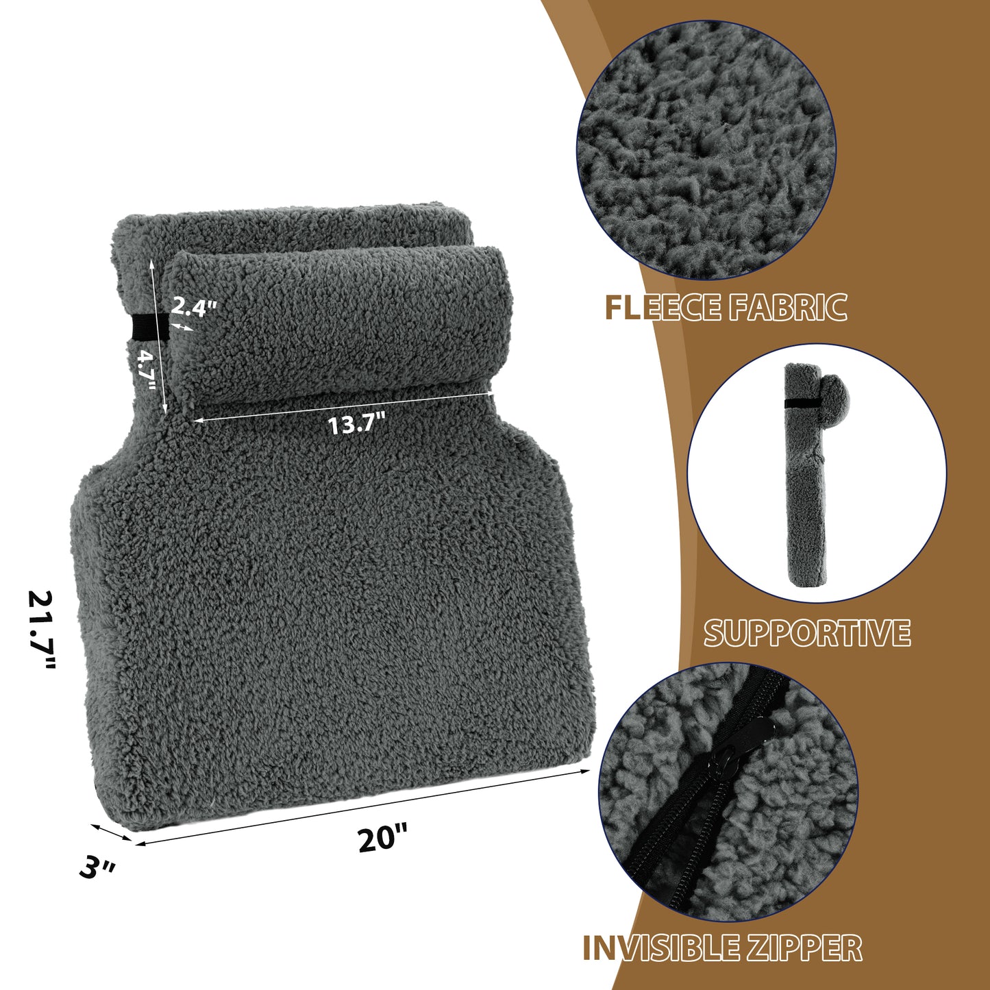 HOMBYS Sherpa Fleece Lumbar Support Pillow with Headrest for Recliner,Memory Foam Recliner Chair Cushion for Back Pain,Big High Back Support for Recliner with Chair Headrest for Elderly (Grey)