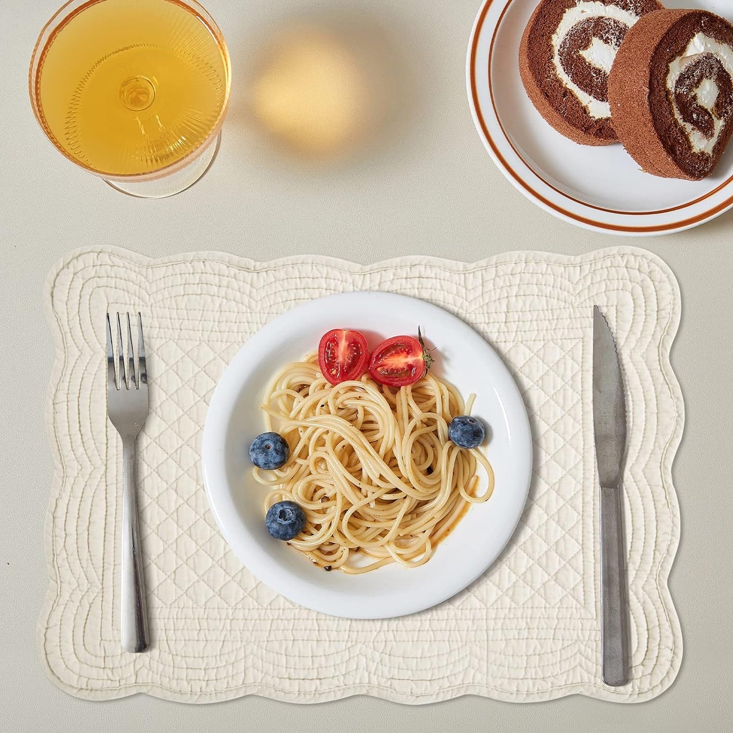 HOMBYS Quilted Placemats Set of 6 Washable-13x18 inches Rectangular Placemats for Kitchen Table-100% Cotton Fabric Rectangular Table Mats-Cotton (18"x13", Flax)