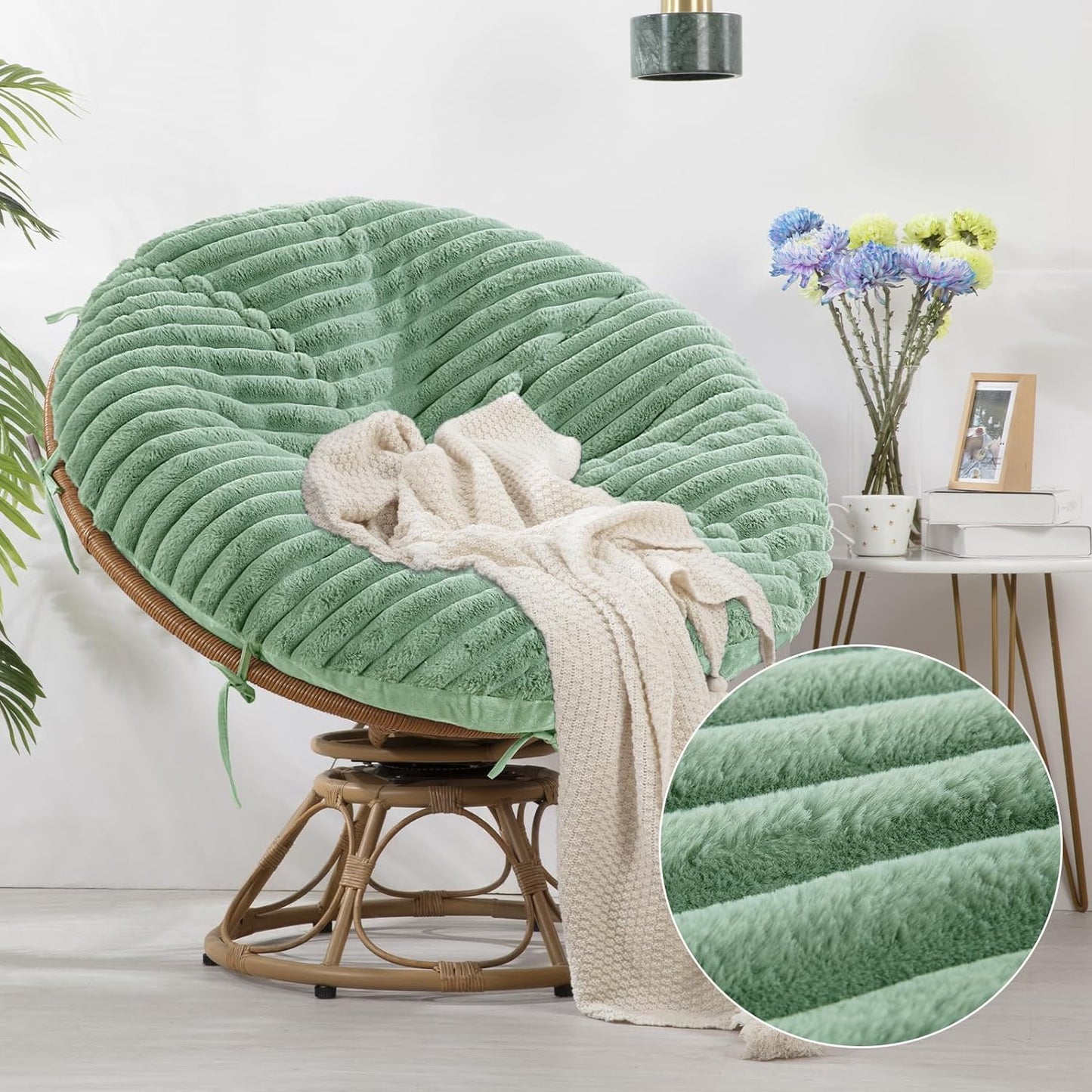 HOMBYS Fluffy Shaggy Cover for Papasan Chair Cushion, Plush Faux Fur Slipcover ONLY, (without Cushion) Removable Soft Papasan Cushion Covers with 8 Ties