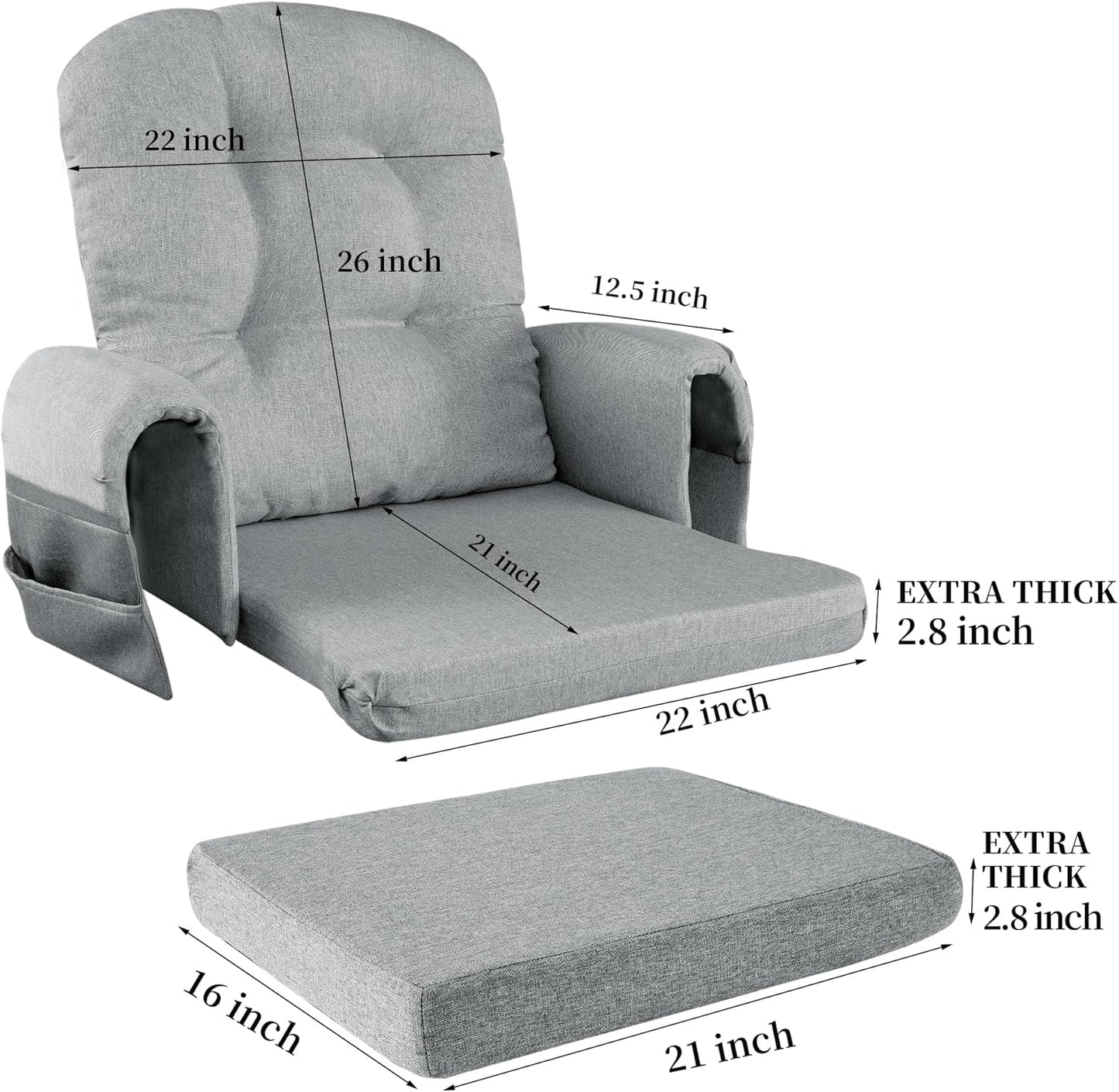 HOMBYS 5 PCS Glider Rocker Replacement Cushions with Storage Side Pocket,Linen-Like Fabric, Foam & Microfiber Filling, Non-Slip & Washable,Thickened & Supportive for Glider Rocking Chair