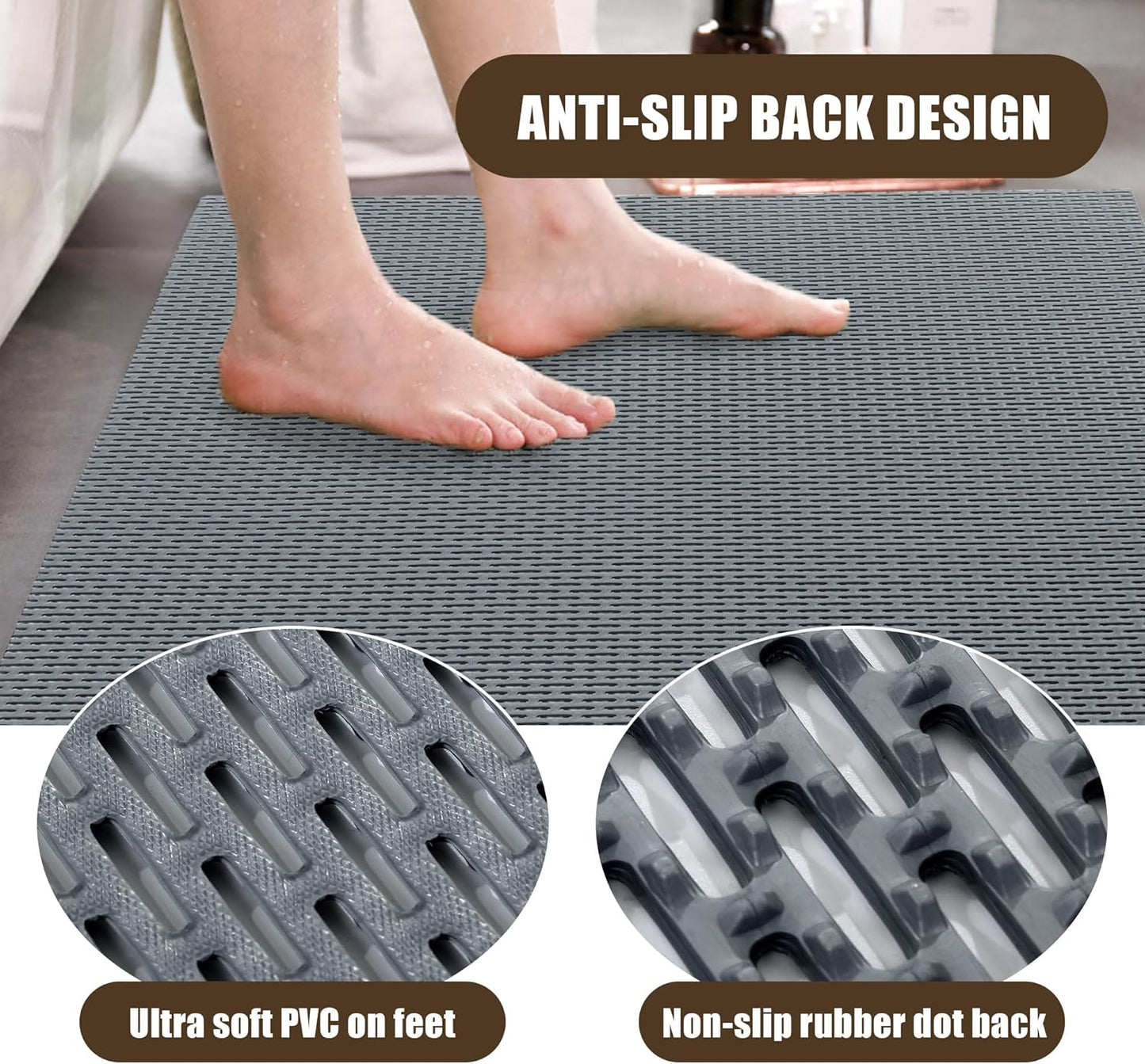HOMBYS Extra Large Shower Mat for Shower Stall Tub, Non Slip Bath Mat Bathroom Accessories, PVC Mats for Shower and Bathroom, Quick Drying
