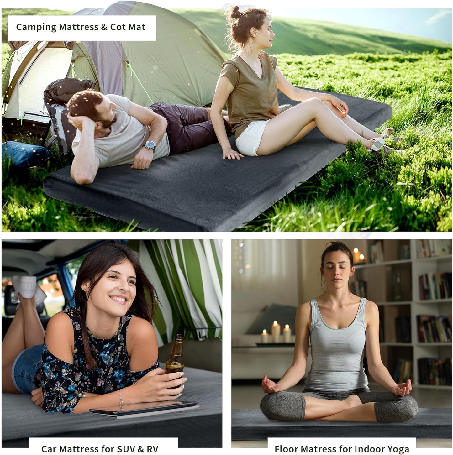 HOMBYS Memory Foam Camping Mattress for Outdoor Sleeping, Roll Up Porable Camping Mattress Pad Mat for Travel Truck Bed Tent