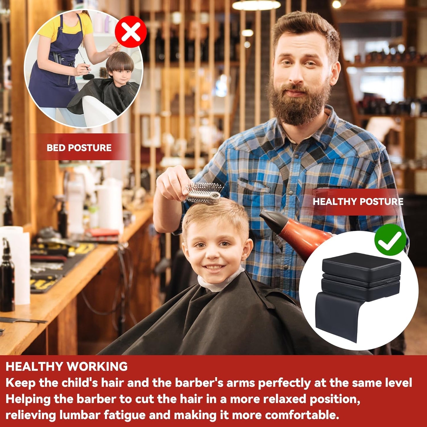 HOMBYS Adjustable Salon Booster Seat for Kids Leather Children Cushion for Barber Chair, Cushion for Styling Chair, Different Heights are Adjustable to fit Children from 3-10 Years Old, 14.5"x11"