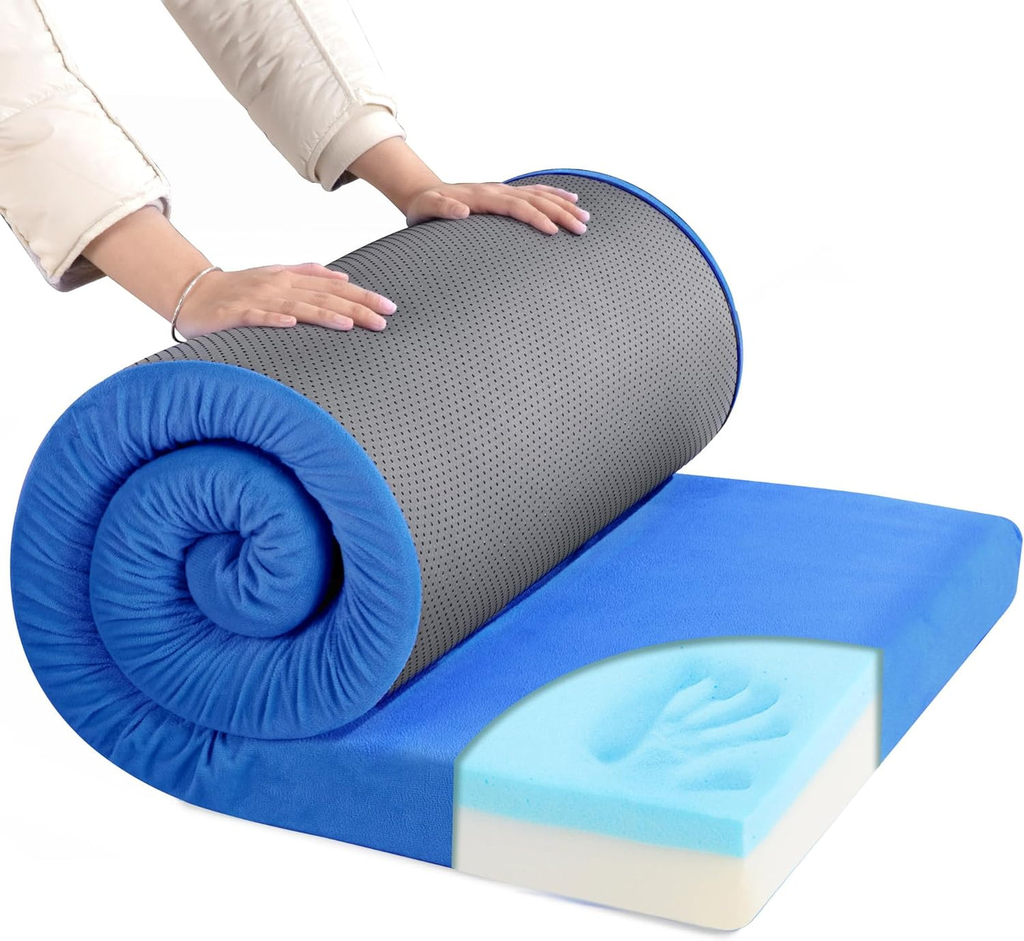 HOMBYS Memory Foam Camping Mattress for Outdoor Sleeping, Roll Up Porable Camping Mattress Pad Mat for Travel Truck Bed Tent