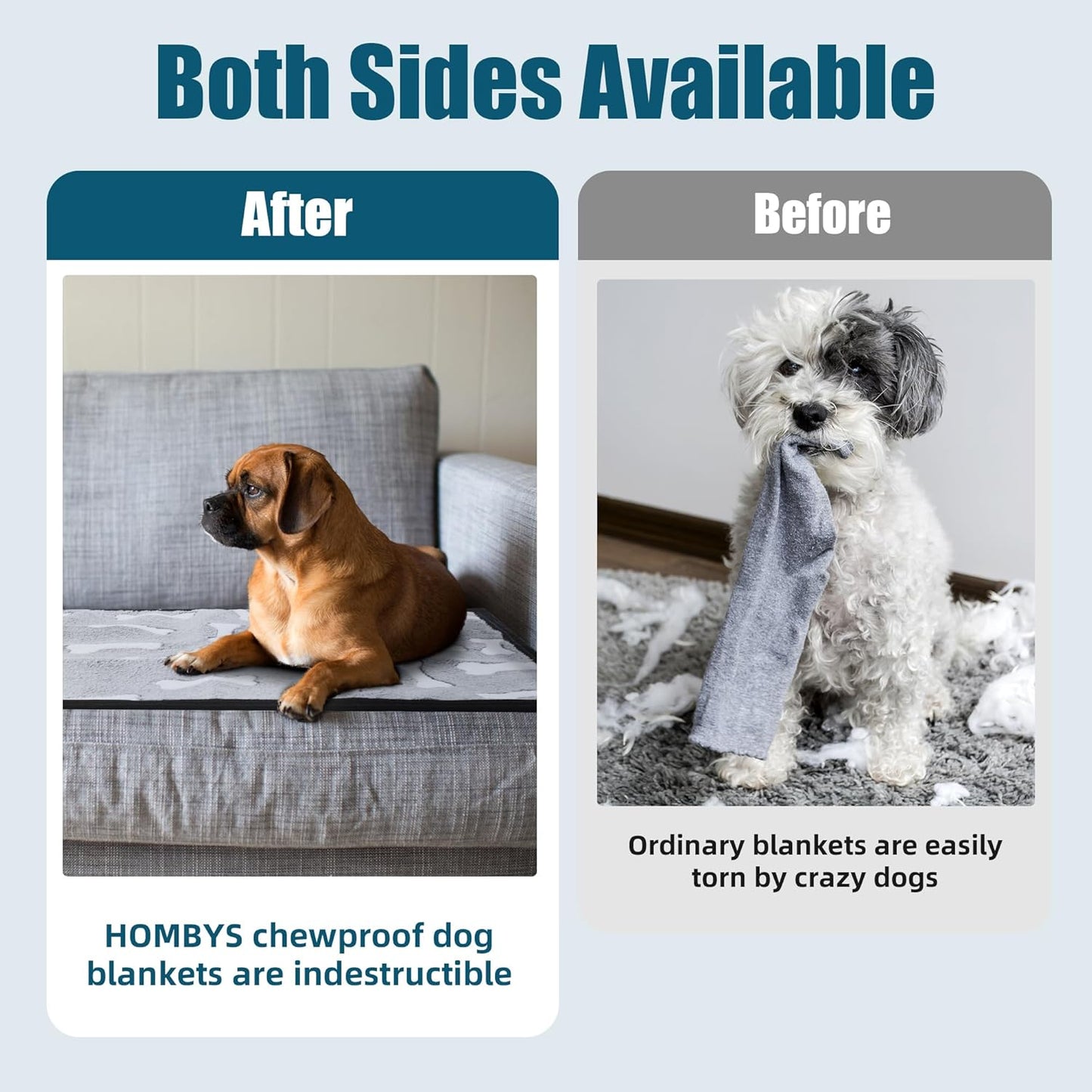 HOMBYS Chew Proof Dog Blanket Indestructible Dog Blanket for Dogs, Tear Proof and Leak Proof, Soft Flannel Fleece Pet Blanket for Sofa, Bed & Furniture Protection