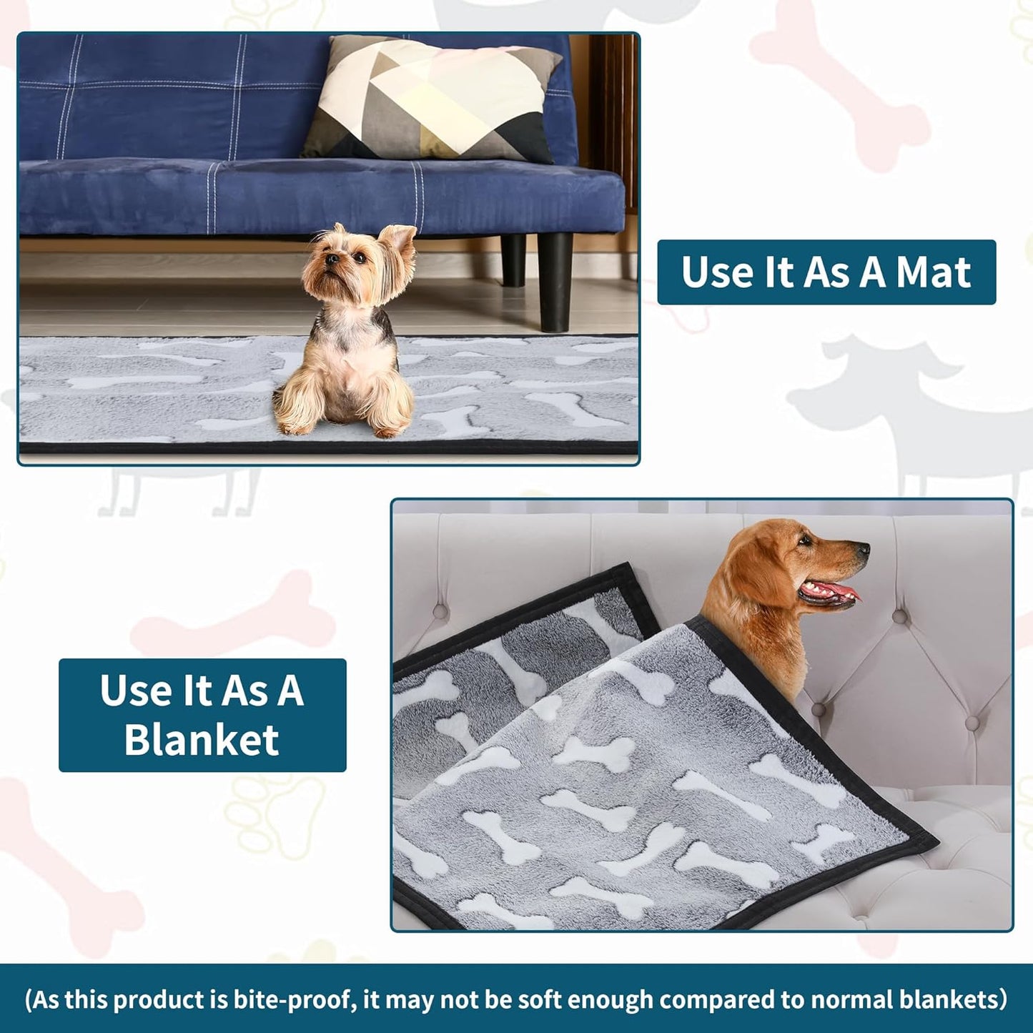 HOMBYS Chew Proof Dog Blanket Indestructible Dog Blanket for Dogs, Tear Proof and Leak Proof, Soft Flannel Fleece Pet Blanket for Sofa, Bed & Furniture Protection