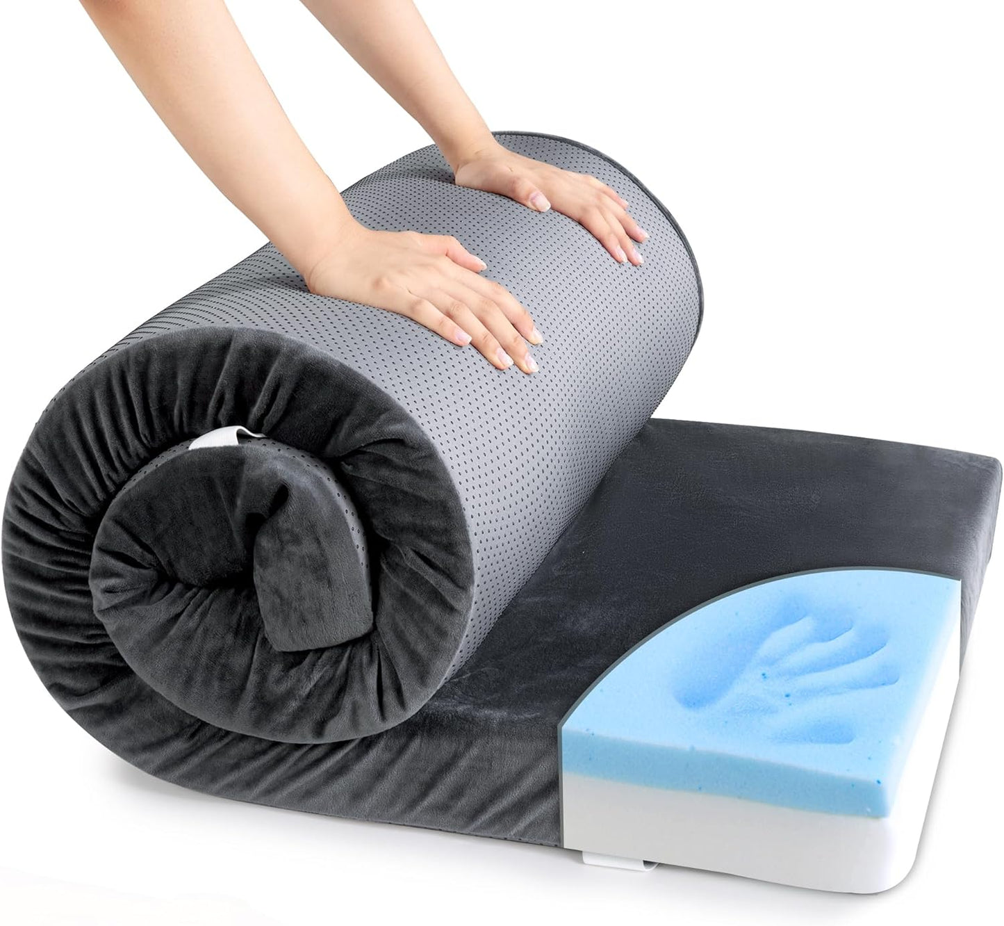 HOMBYS Memory Foam Camping Mattress for Outdoor Sleeping, Roll Up Porable Camping Mattress Pad Mat for Travel Truck Bed Tent