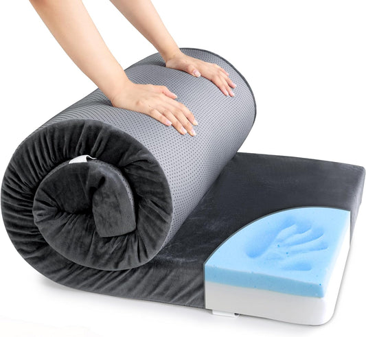 HOMBYS Memory Foam Camping Mattress for Outdoor Sleeping, Roll Up Porable Camping Mattress Pad Mat for Travel Truck Bed Tent