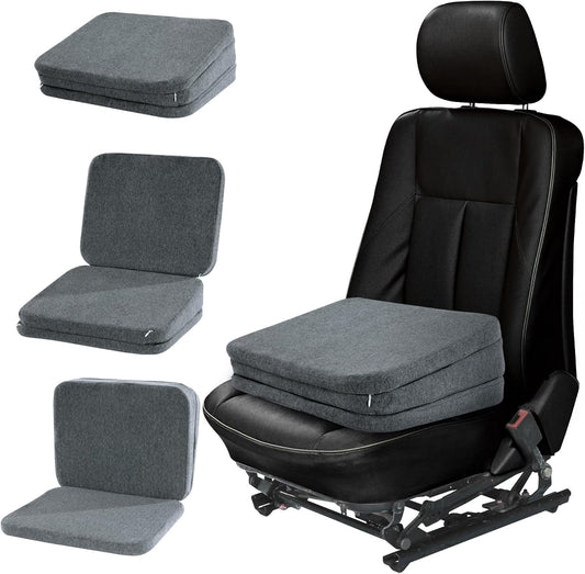 HOMBYS Adjustable Car Booster Seat for Short Drivers, 3 Heights for Different People, Adult Car Seat Cushions for Driving, Supportive Car Seat Pad for Lower Back Pain Reduce, (17"x13.8"x6.3", Grey)