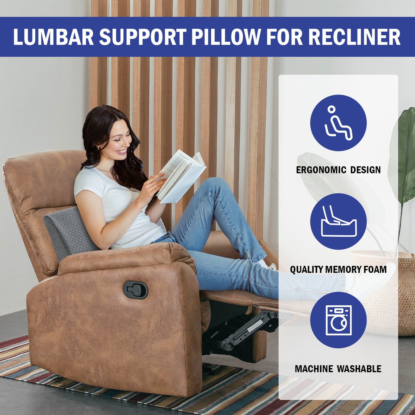 HOMBYS Lumbar Support Pillow for Recliner Chair, Memory Foam Back Support Cushion for Elderly,Extra Large Lumbar Support Pillow,Thick Backrest for Home Reading (Grey, 20“x13.5"x5")