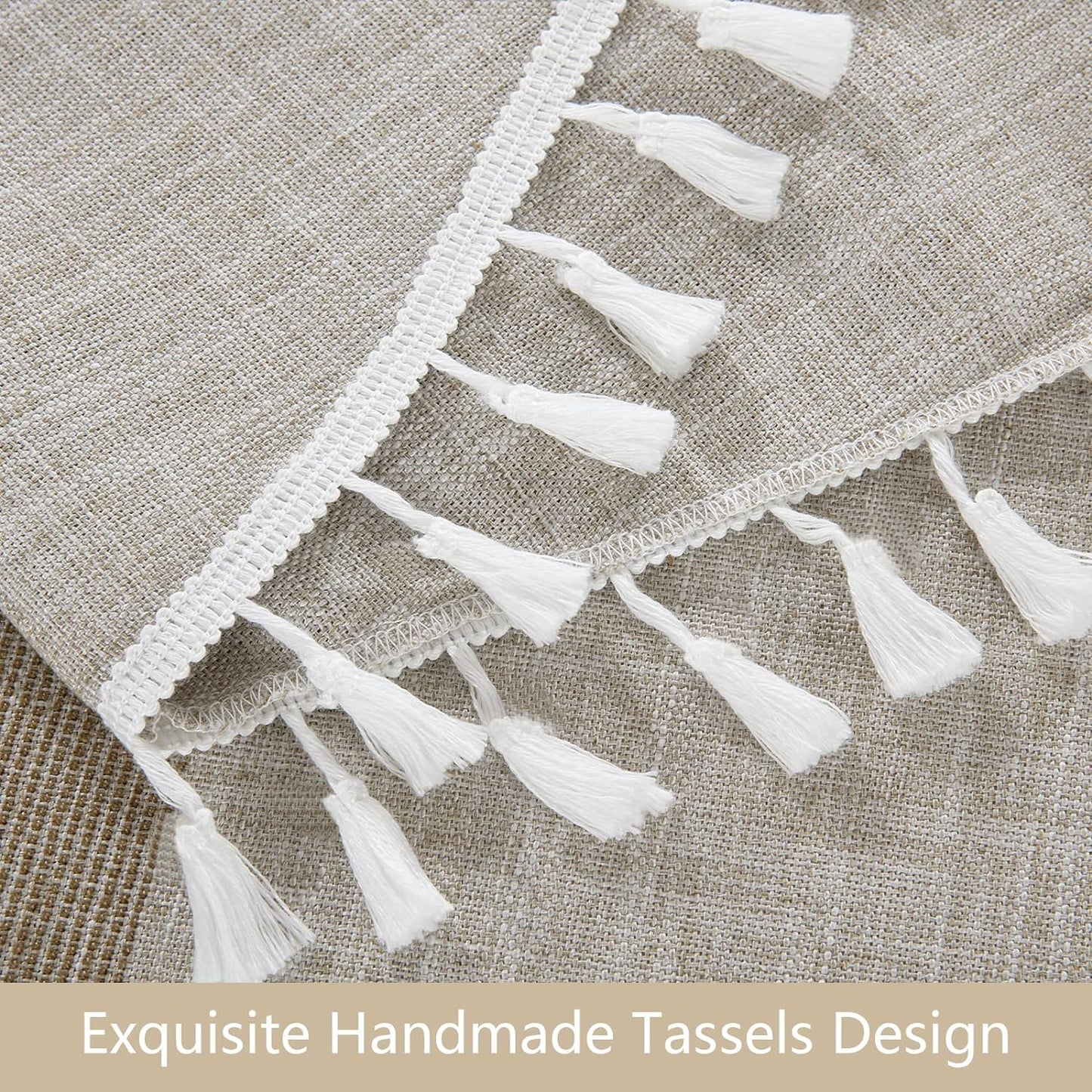 HOMBYS Solid Embroidery Oval Tablecloth with Tassels for Oval Table, Lace Dust-Proof Table Cover for Kitchen Dinning, Wrinkle Free Anti-Fading Tabletop Decoration